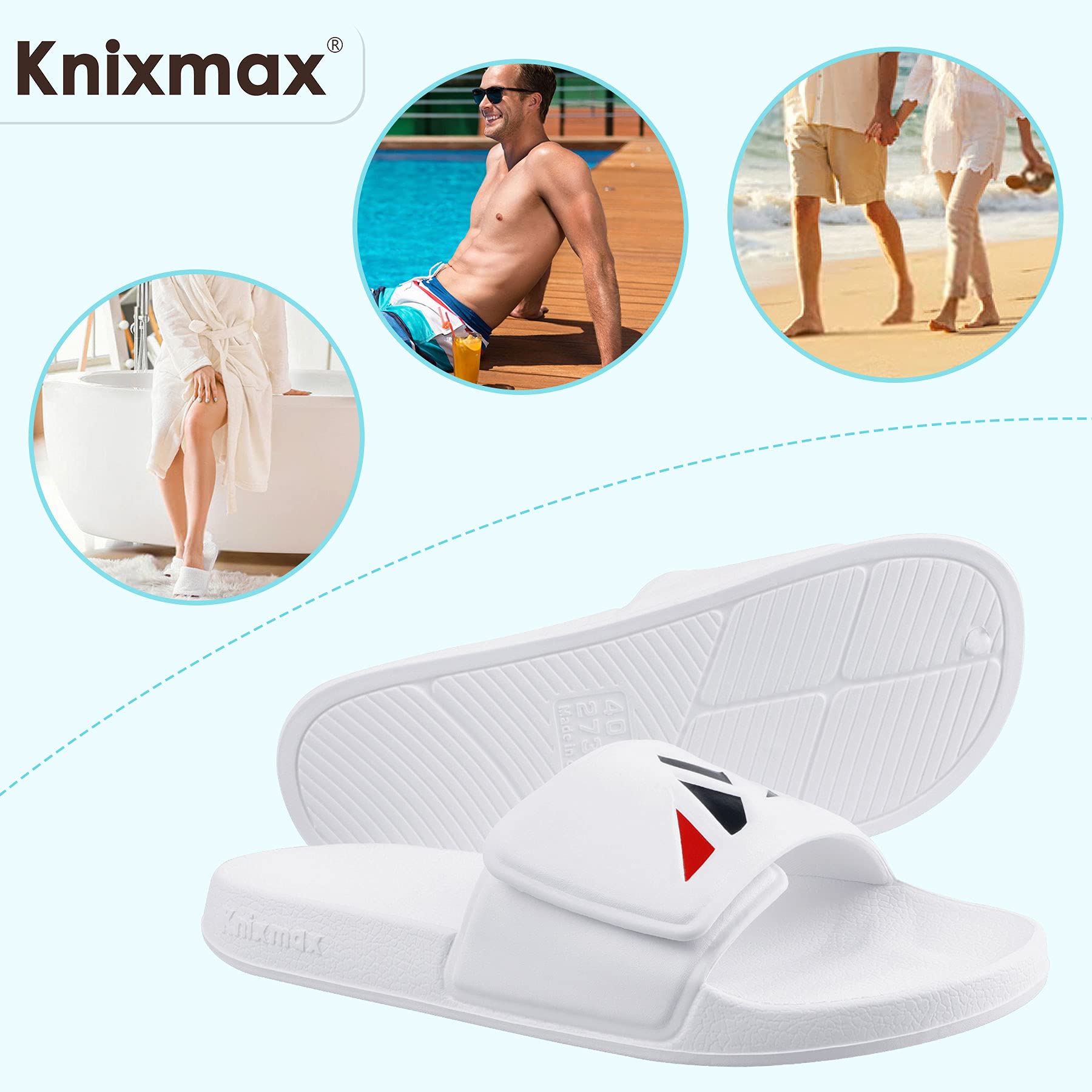 Knixmax男女通用防滑拖鞋 浴室泳池沙滩鞋 透气凉拖鞋 户外运动休闲凉鞋 适合游泳健身沙滩度假