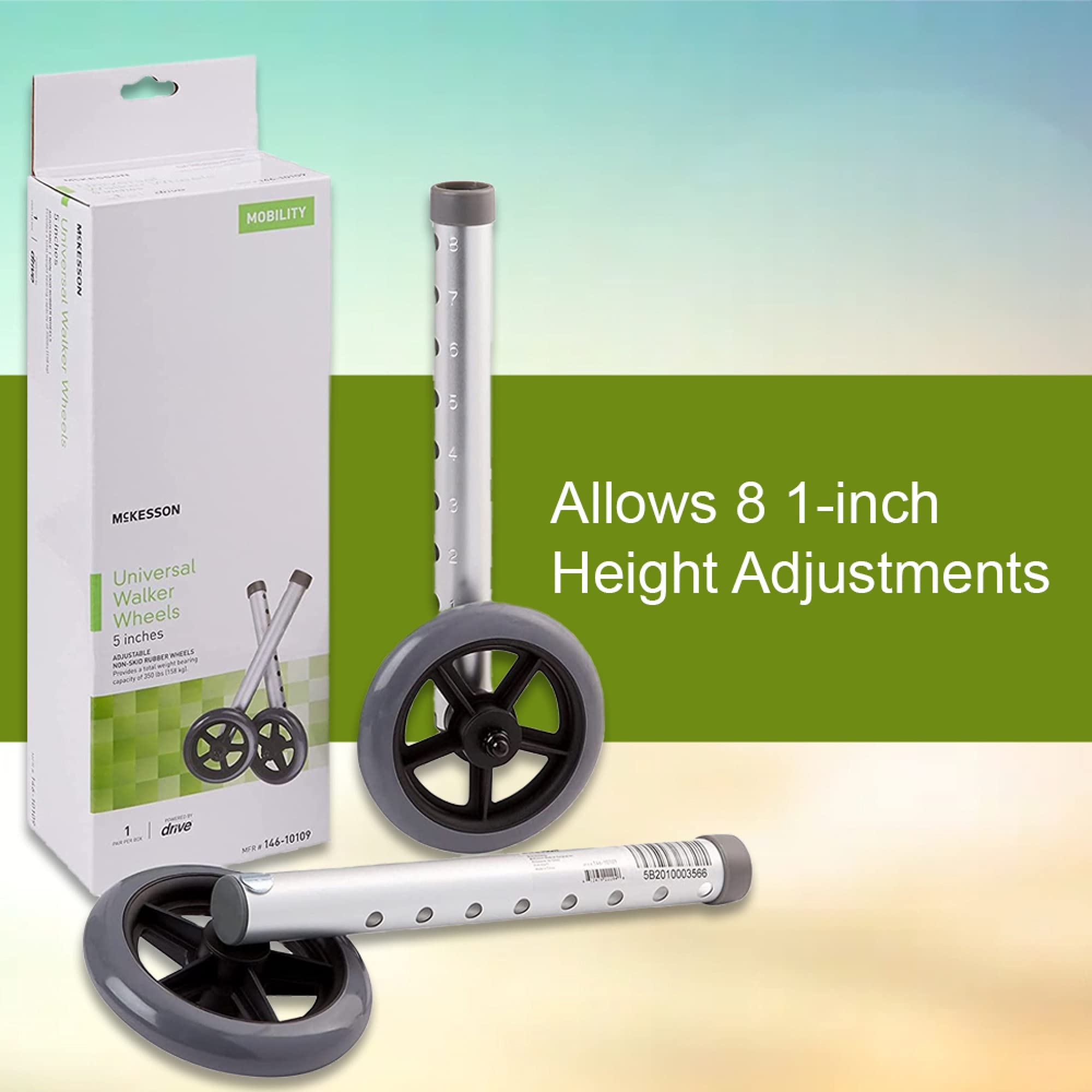 McKesson Universal Walker Wheels - Adjustable 5-Inch Caster Wheels (25 Pairs) - Ideal for Mobility Walkers, Rollators, and Medical Equipment Replacement