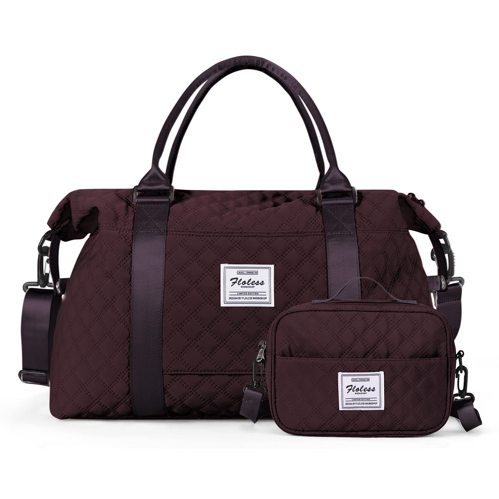 Stylish Women's Weekender Travel Bag with Toiletry Pouch & Wet Pocket - Overnight Duffel, Gym Tote Carry-On Bag in Wine Purple - Perfect for Weekend Getaways, Gym Sessions & Business Trips