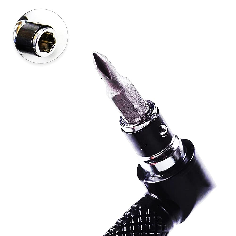Flexible Drill Bit Extension Holder + Impact Right Angle Cordless Drill Adapter + 10-Piece Mini Screwdriver Bit Set with Dual Head Wrench | 1/4-Inch Drive High Torque Offset Screwdriver for Tight Spaces & DIY Projects | Perfect for Home Repairs, Furniture Assembly & Automotive Work