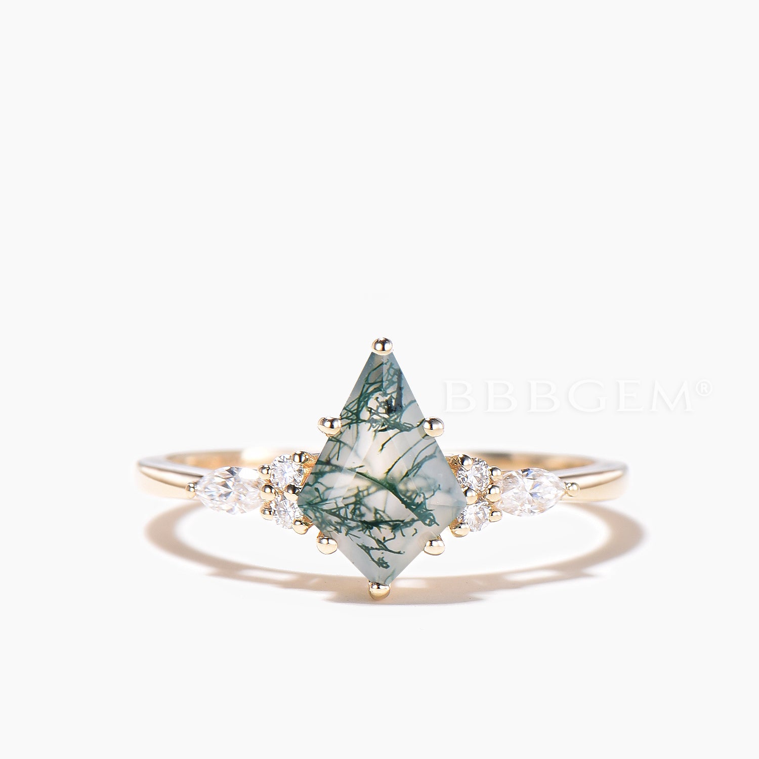 Twig Nature Inspired Moss Agate Leaf Ring Set - Kite Cut Gemstone Wedding Band for Brides, Nature Lovers & Boho Style (Perfect for Outdoor Weddings, Nature-Themed Events & Everyday Boho Fashion)