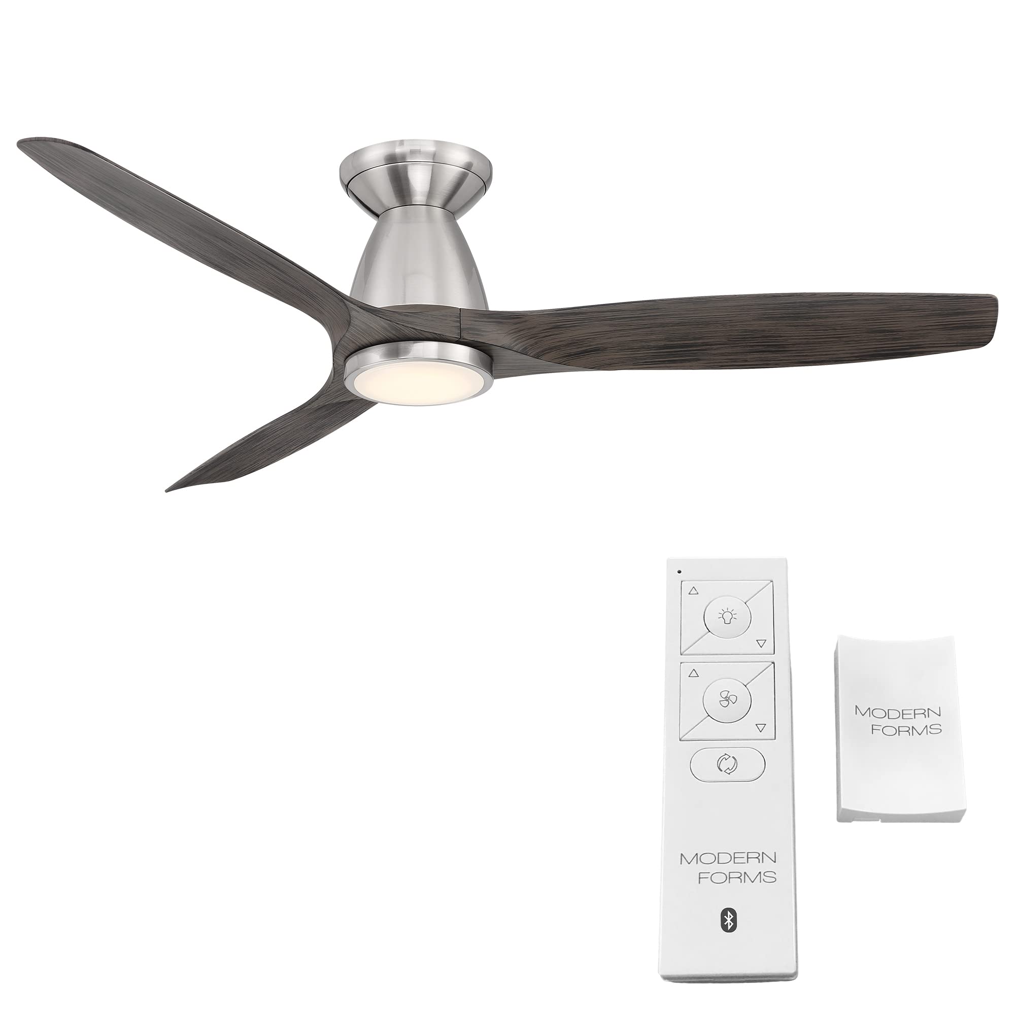 Skylark Smart 54in 3-Blade Flush Mount Ceiling Fan with Adjustable CCT LED Light Kit & Remote Control, Brushed Nickel/Ebony, Works with Alexa, iOS, Android App - Perfect for Living Rooms, Bedrooms, and Outdoor Spaces
