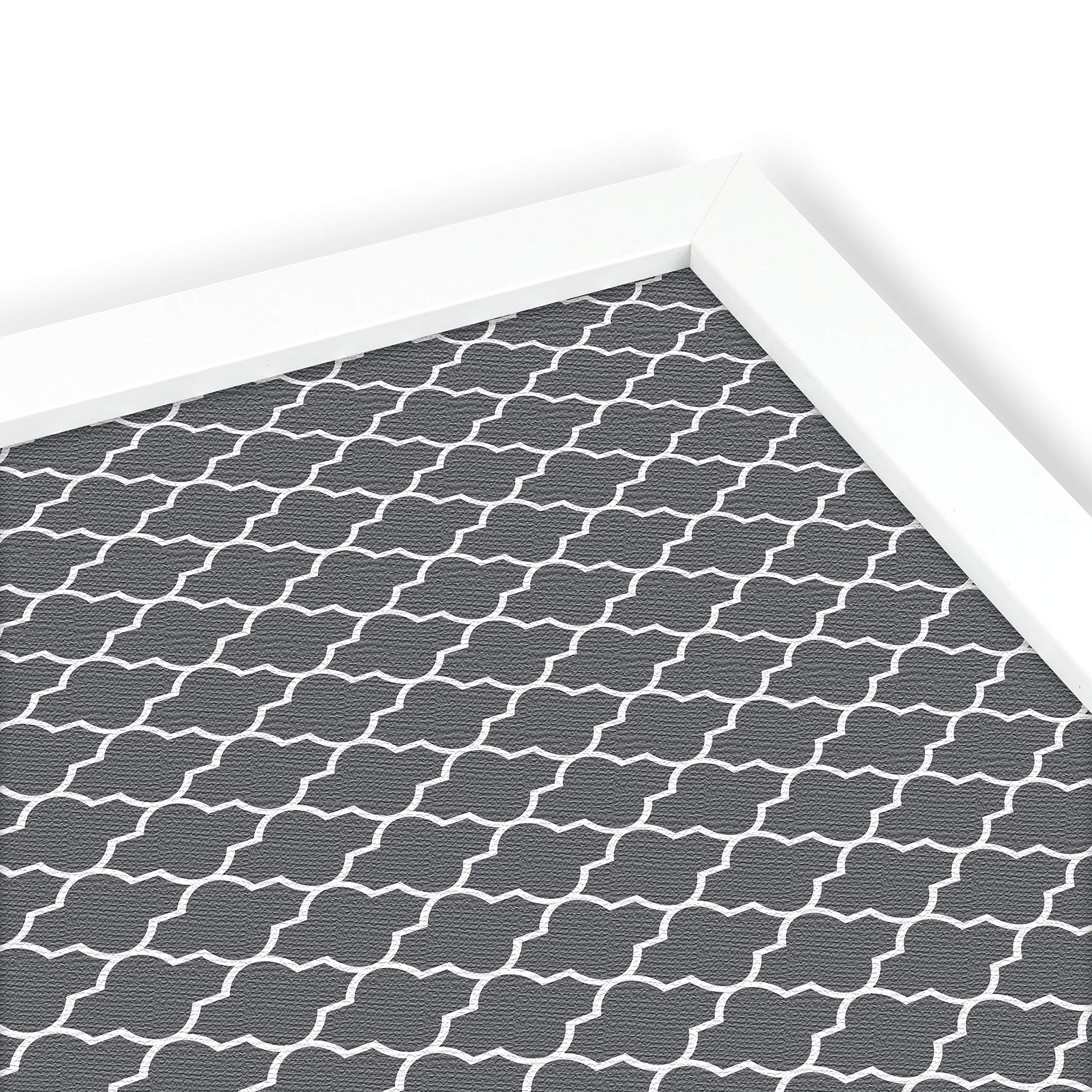 PinPix 30x20 Inch Custom Cork Bulletin Board - Quatrefoil Dark Grey Fabric Photo Board with Satin White Frame | Perfect for Office, Home Decor & Classroom Organization (PinPix-583)