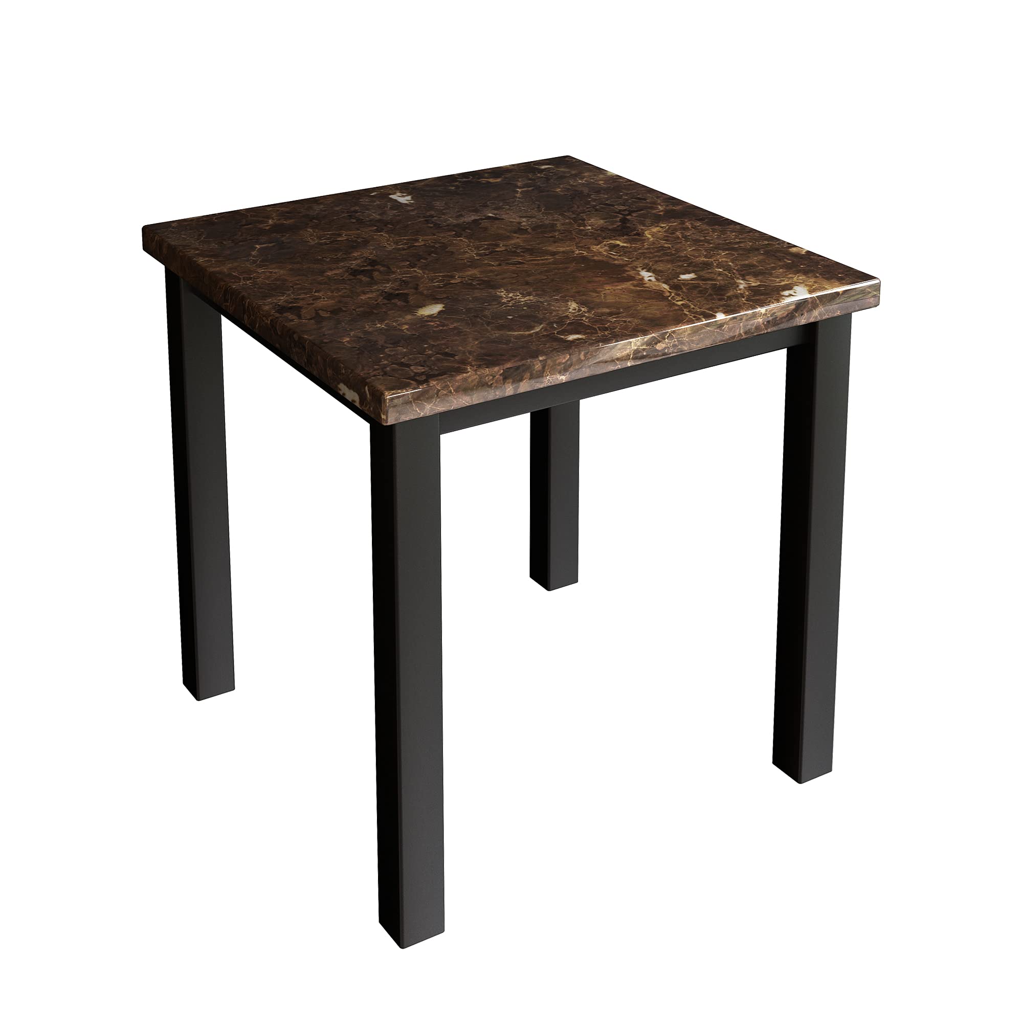 AWQM Faux Marble Coffee Table Set of 3 - Modern Accent Table & 2 End Tables for Living Room with Black Metal Frame & Brown Marble Top - Perfect for Sofa, Lounge & Home Decor