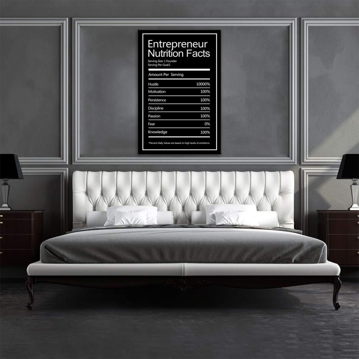 Motivational Entrepreneur Nutrition Facts Posters - Inspirational Wall Art with Hustle Success Quotes - Canvas Paintings & Framed Prints for Office Decor - Ready to Hang - Perfect for Home Office, Startup Spaces & Business Motivation
