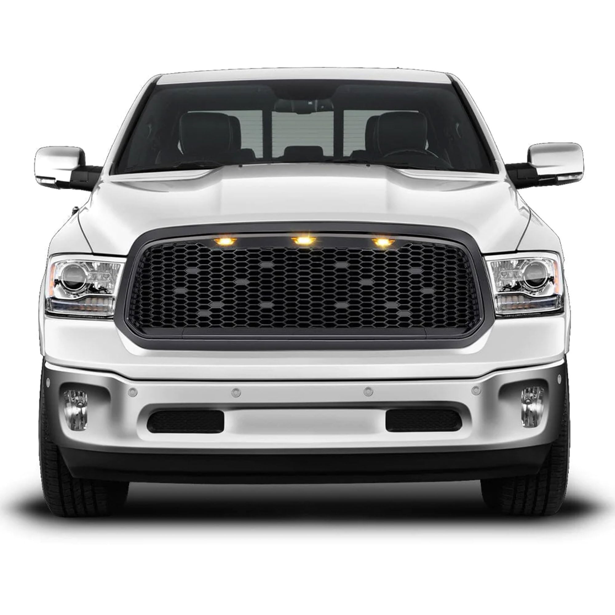 2013-2018 Dodge Ram 1500 Replacement Front Grille with Amber Lights - Matte Black Mesh Grill for Off-Road & Truck Customization | Enhanced Style & Durability for Pickup Trucks