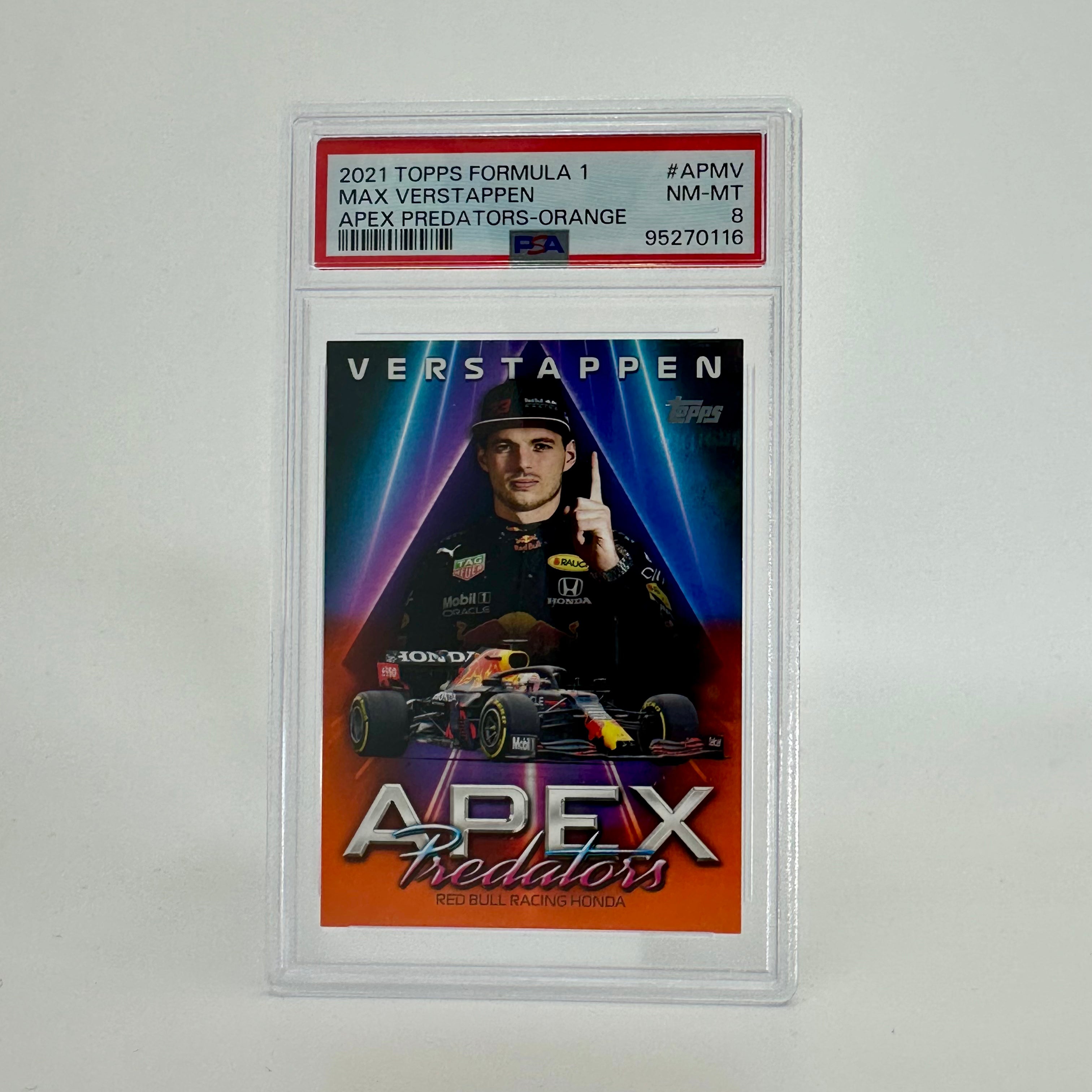 PSA 8 Graded 25/25 Orange Max Verstappen #APMV 2021 Formula 1 Apex Predators Trading Card - Perfect for F1 Collectors and Racing Memorabilia Enthusiasts