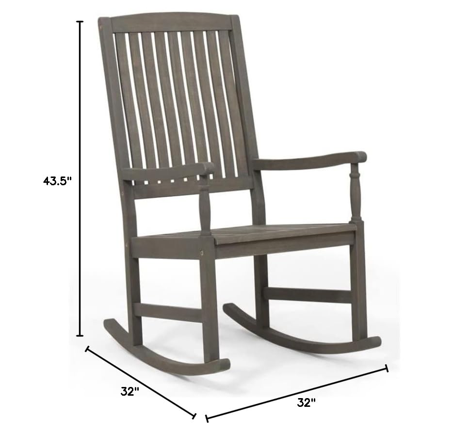 Premium Acacia Wood Outdoor Rocking Chair - Gray Patio Furniture for Garden, Porch & Backyard Relaxation | Weather-Resistant Comfort Seating for Adults | GDFStudio Modern Rocking Chair