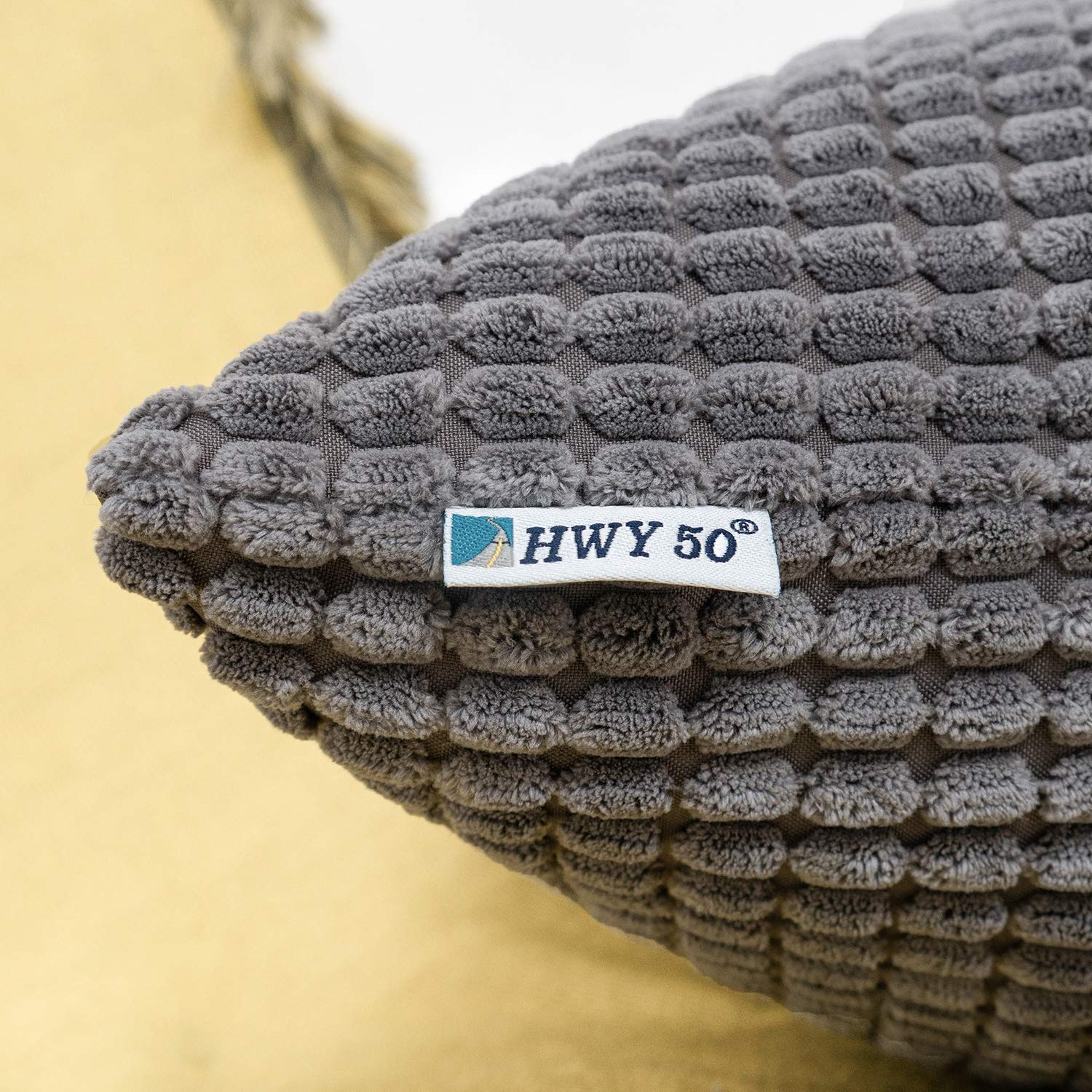 HWY 50 Corduroy Throw Pillow Covers 20x20 Inch - Soft Solid Gray Accent Pillow Cases for Couch, Sofa & Living Room (Pack of 2) - Perfect for Home Decor, Cozy Reading Nook & Modern Interior Design