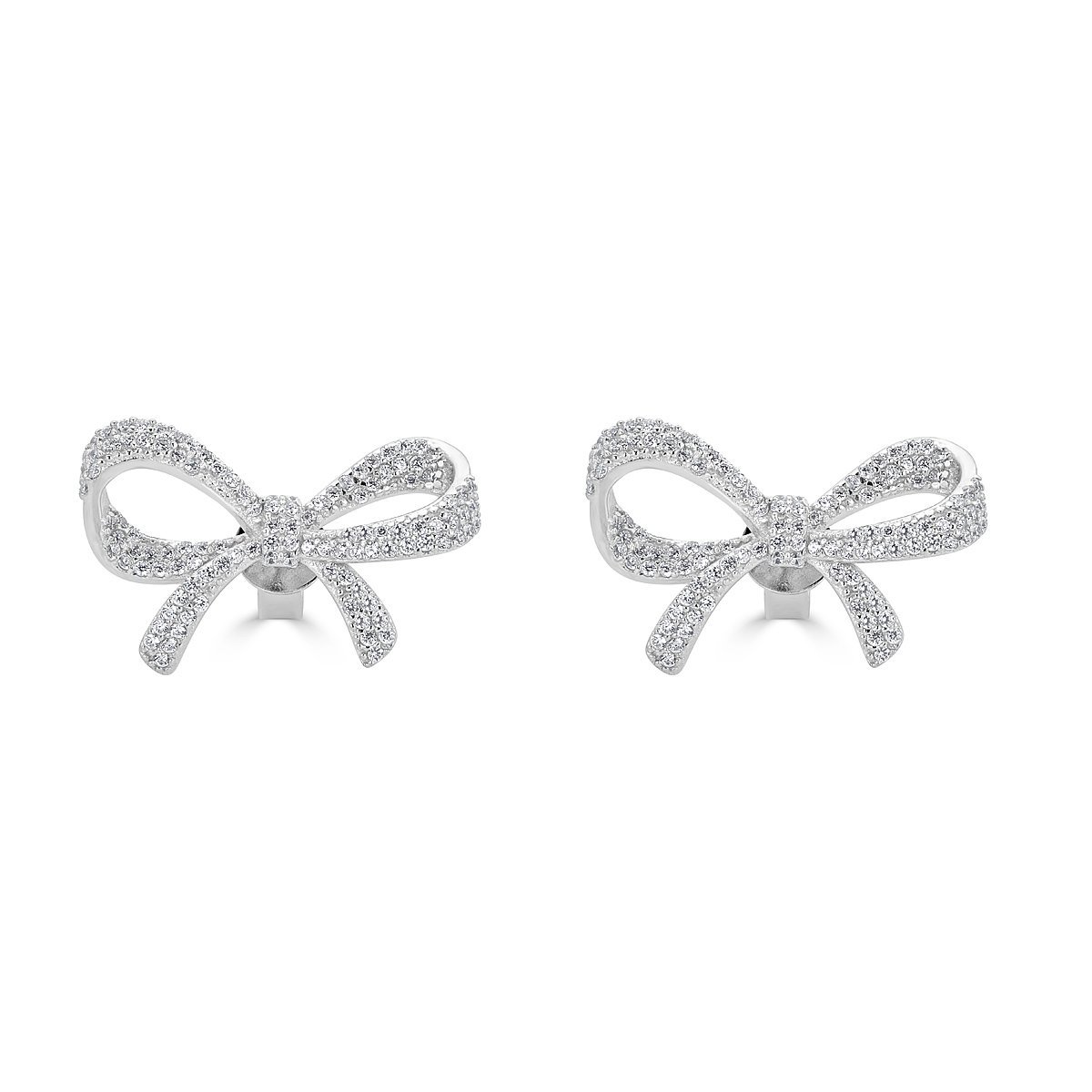 Platinum Plated Sterling Silver Cubic Zirconia Bow Tie Stud Earrings for Women - Elegant Gift for Bridesmaids, Prom, Wedding & Special Occasions