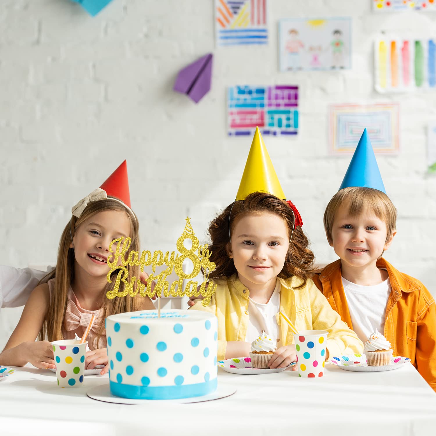 Happy 8th Birthday Cake Topper - Eight is Great Gold Glitter Decorations for Boys & Girls | Perfect for 8th Birthday Parties, Cakes & Celebrations