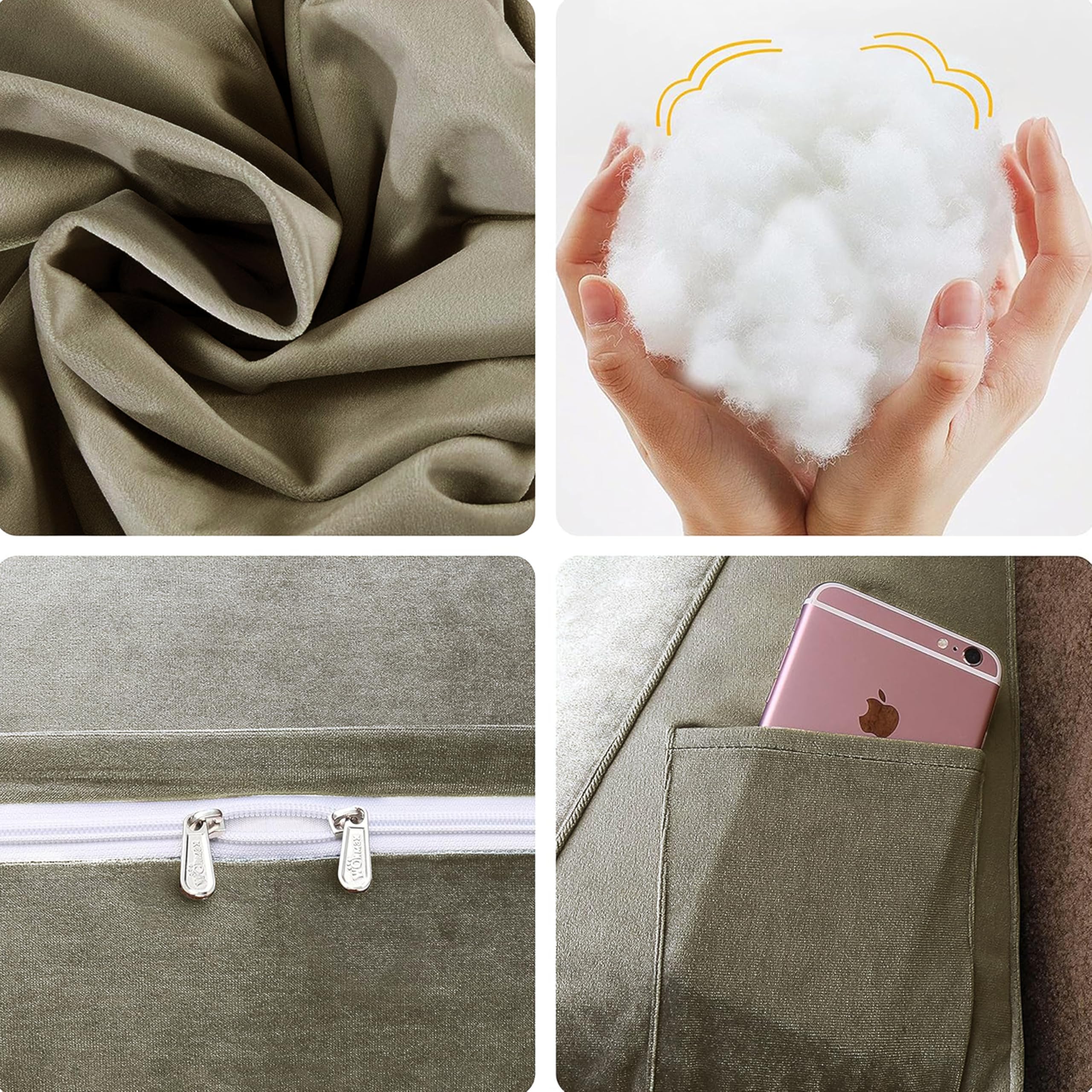**Wedge Pillow Headboard for Queen Bed - Triangular Headboard Bolster Pillow with Removable Velvet Cover (100% Cotton, Beige-Gray) - Perfect for Daybeds, Reading & Relaxing in Bed**
