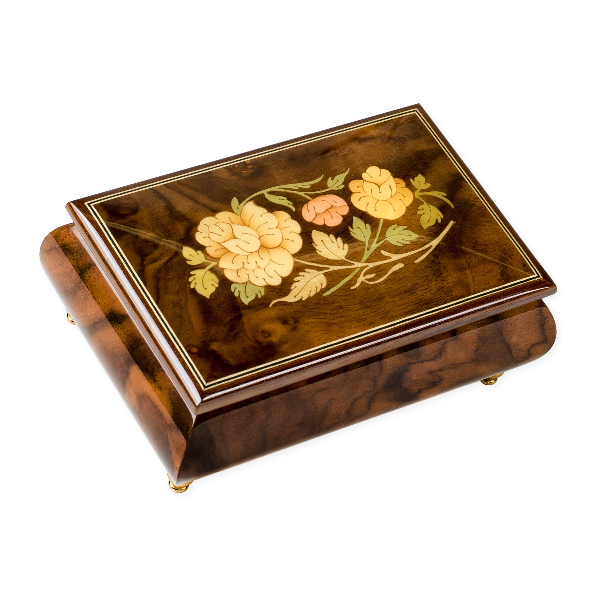 Exquisite Italian Handcrafted Inlaid Burl Wood Musical Jewelry Box - Plays 'Amazing Grace' - Perfect Gift for Women, Jewelry Storage & Home Décor