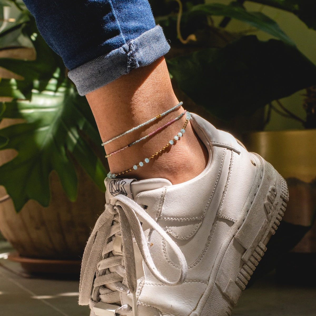 Handmade Beaded Gemstone Anklet Bracelet for Women - Natural Stone Ankle Jewelry for Beach, Summer & Boho Style