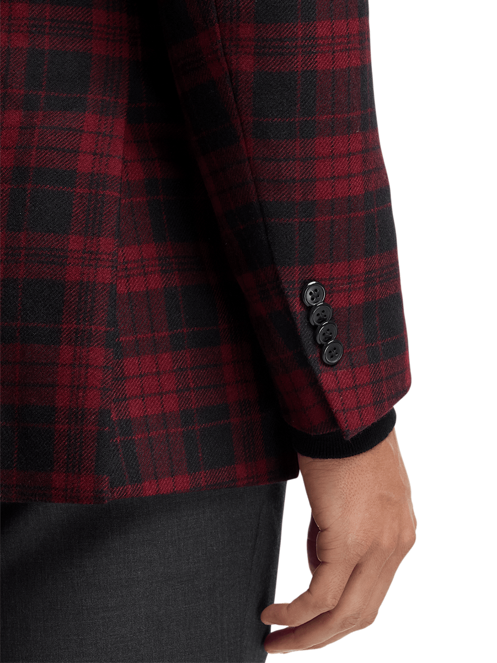 Men's Wool Plaid Single Breasted Notch Lapel Blazer Jacket - Black & Red Checkered Pattern | Business Casual, Office Wear, Wedding & Formal Events