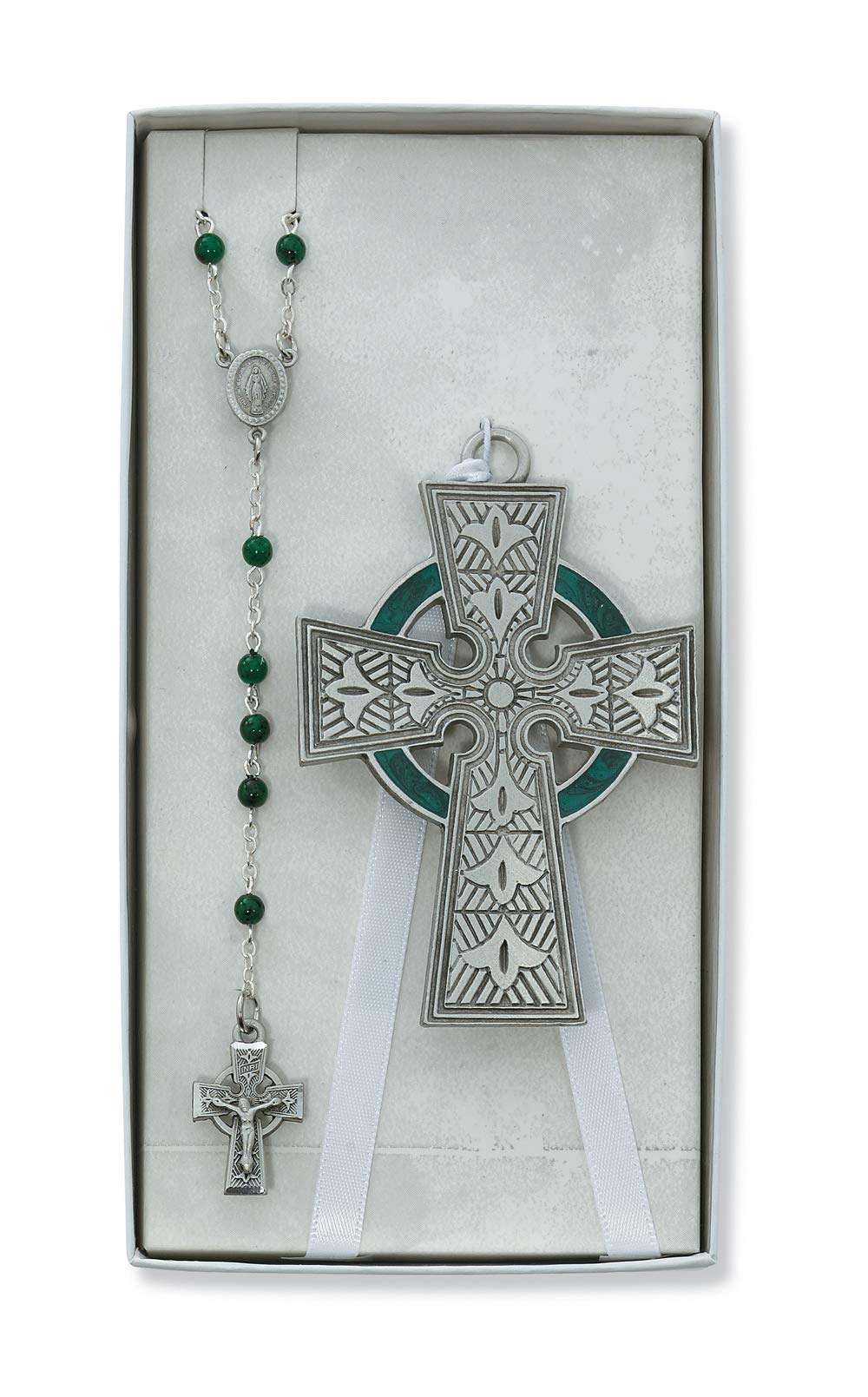 Celtic Crib Cross Rosary Set - Baptism Gift for Boys & Girls - Nursery Decor