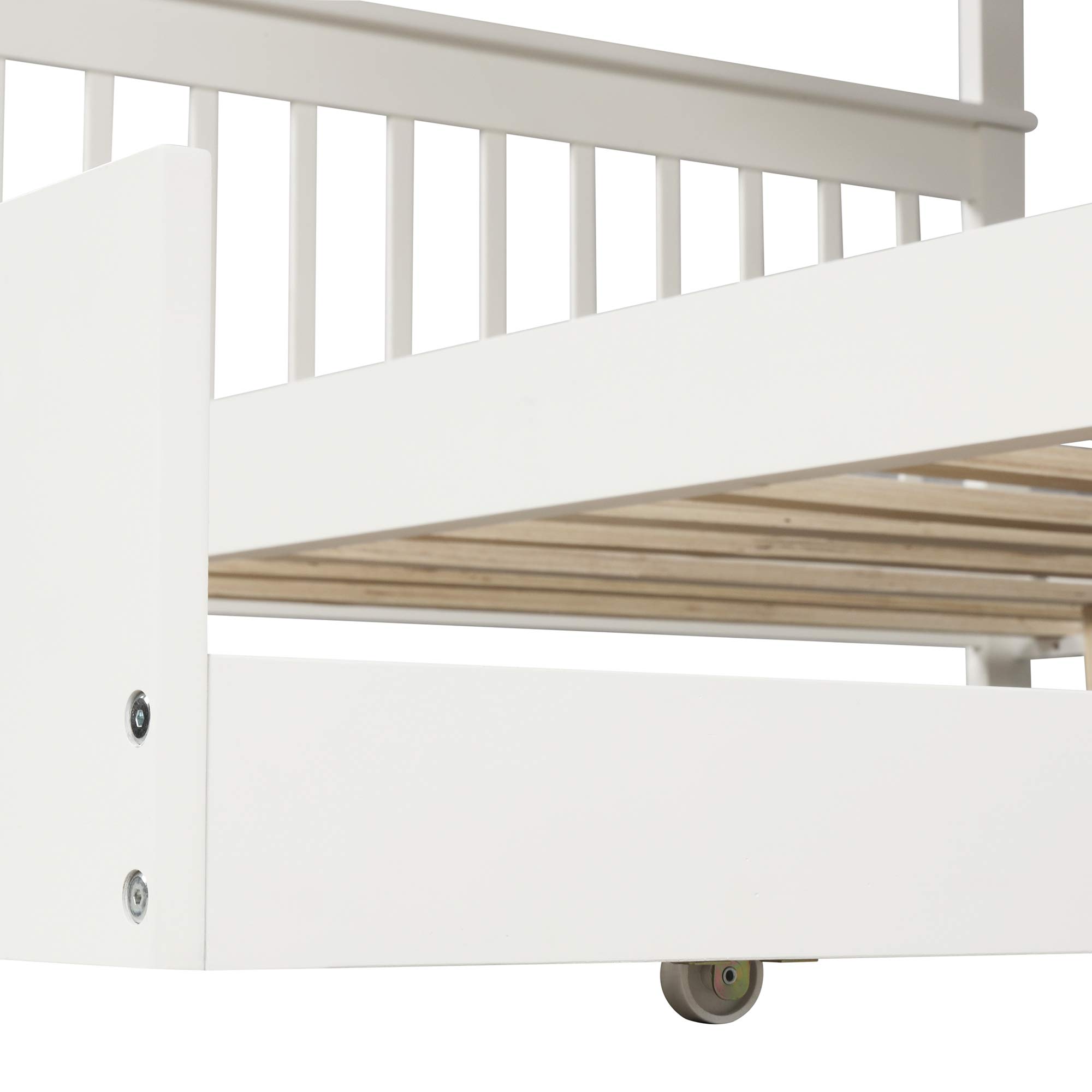 Twin Over Full Bunk Bed with Trundle & Storage - Solid Wood Bunk Bed Frame with Guardrails & Stairs for Kids, Teens & Adults - Space-Saving Bedroom Solution for Shared Rooms, Guest Rooms & Small Spaces (White, No Box Spring Needed)