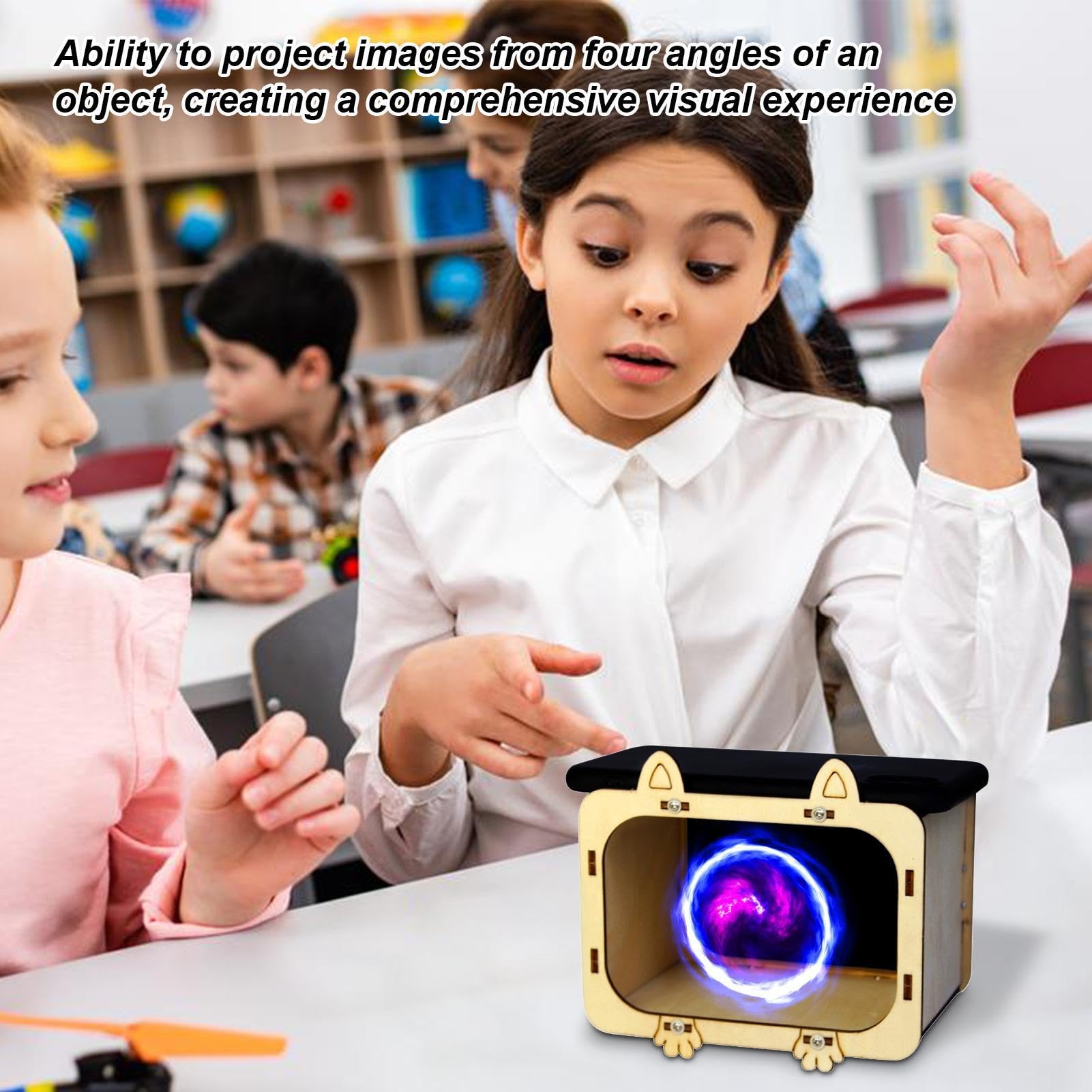Portable Smartphone Projector for Home Theater - Wooden Cardboard Cinema Projector with Hologram Display Stand | Perfect for Movie Nights, Gaming & Visual Presentations