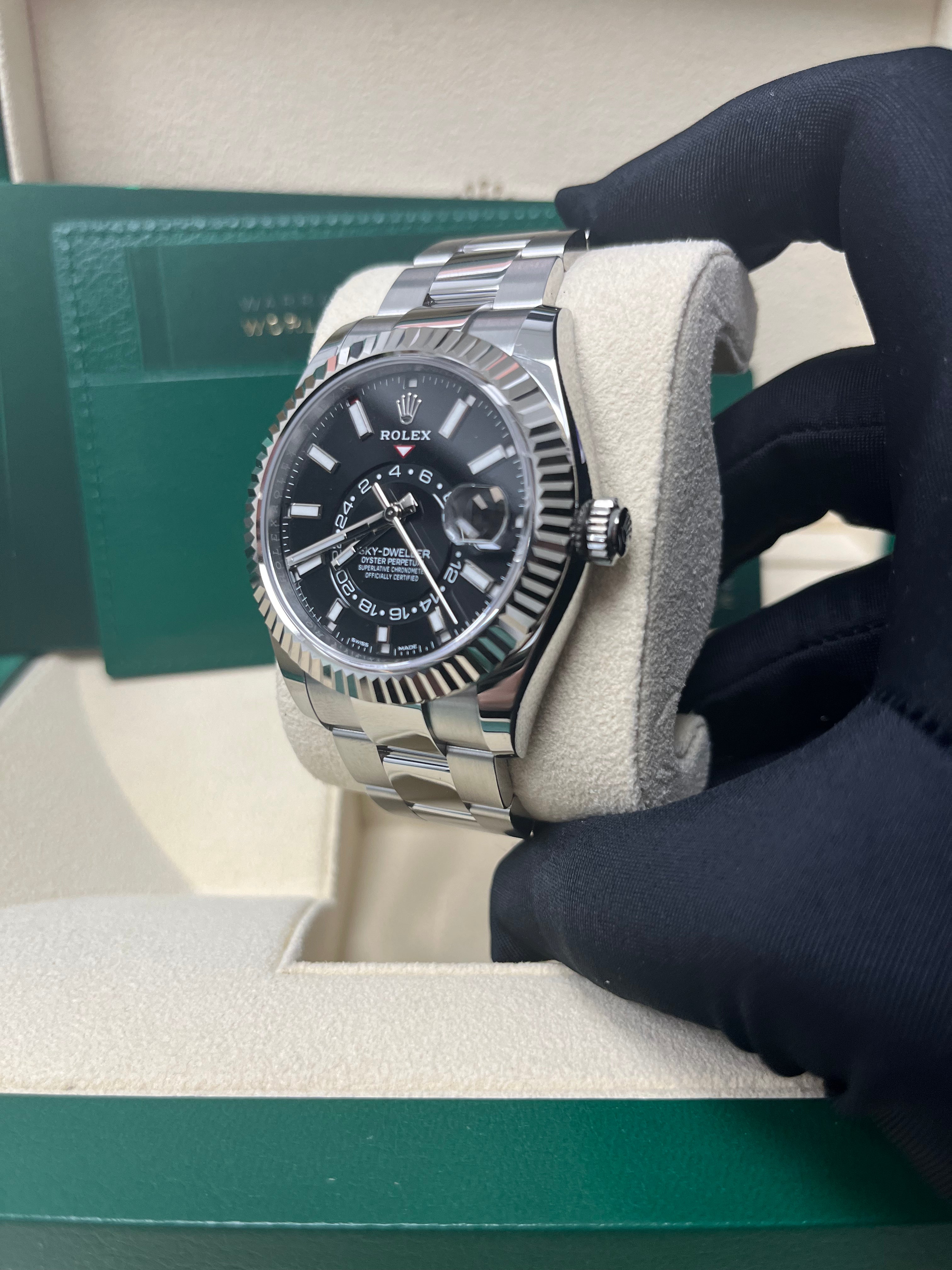 Rolex Sky-Dweller 18K White Gold 42mm Black Dial Stainless Steel Bracelet Ref. 326934 - Luxury Watch for Business Travel & Formal Occasions