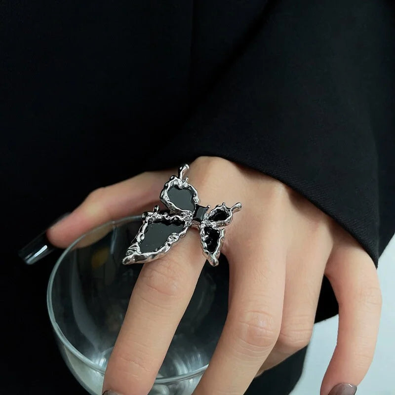 Elegant Chunky Butterfly Black Cocktail Ring for Women | HR776 | Perfect for Evening Parties, Weddings & Special Occasions