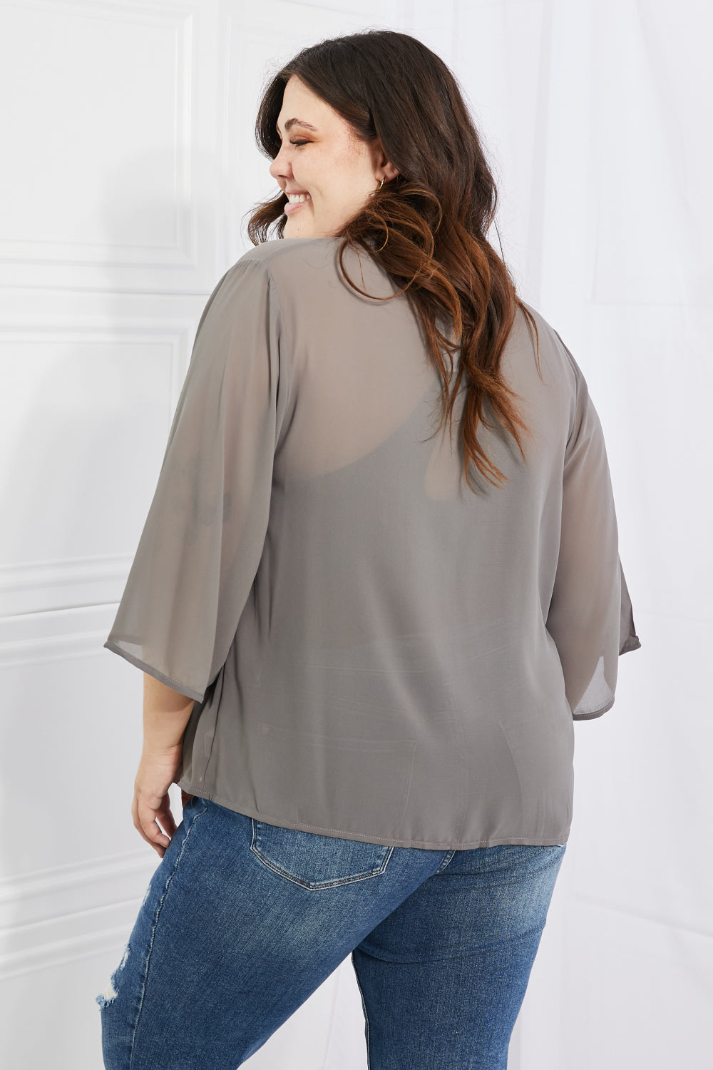 Melody Just Breathe Full Size Grey Chiffon Kimono Robe - Lightweight Cover Up for Beach, Bridal Party & Loungewear