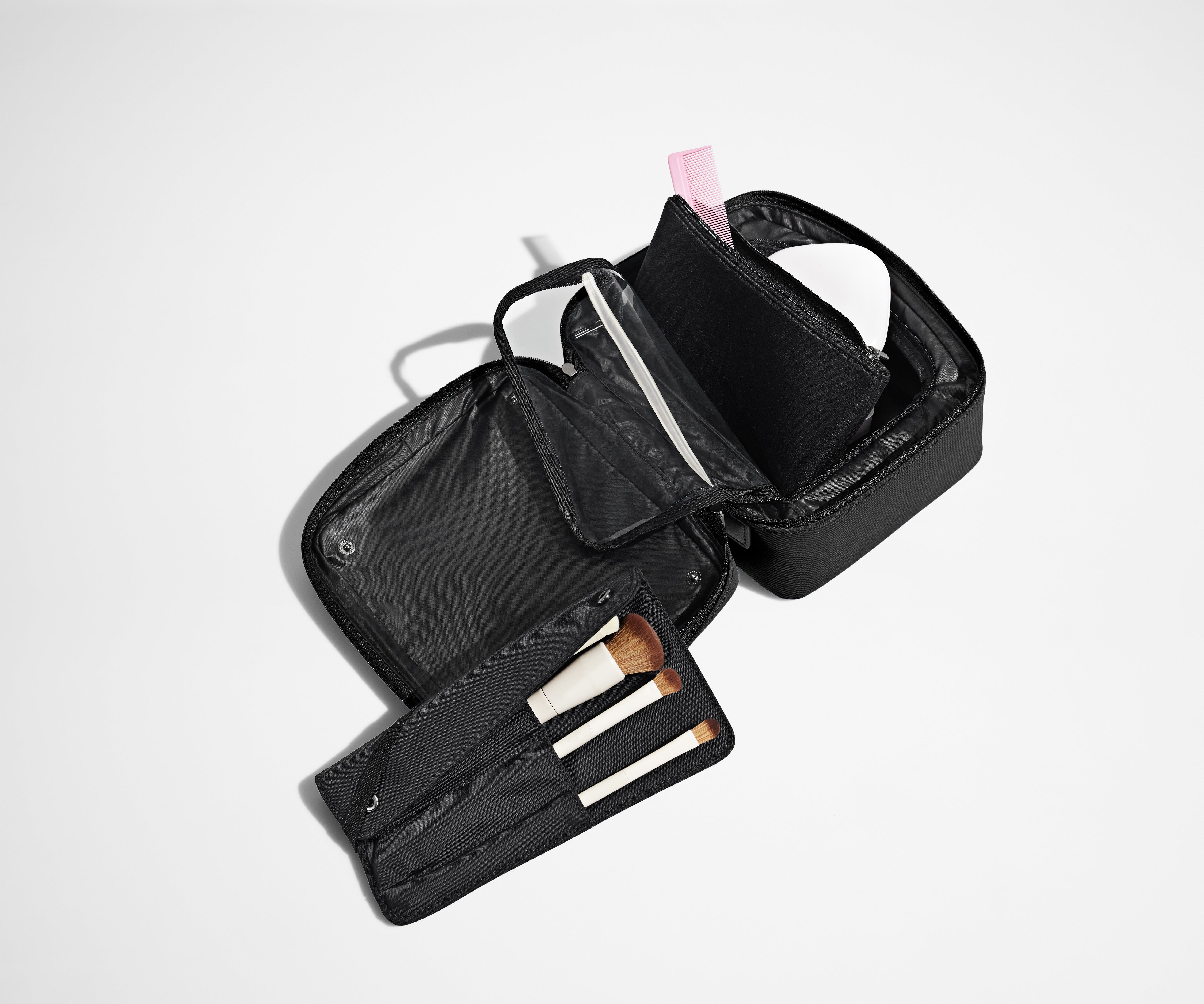 Premium Jet Black Cosmetics Bag for Women - Travel Makeup Organizer with Multiple Pockets | Perfect for Travel, Gym & Everyday Use