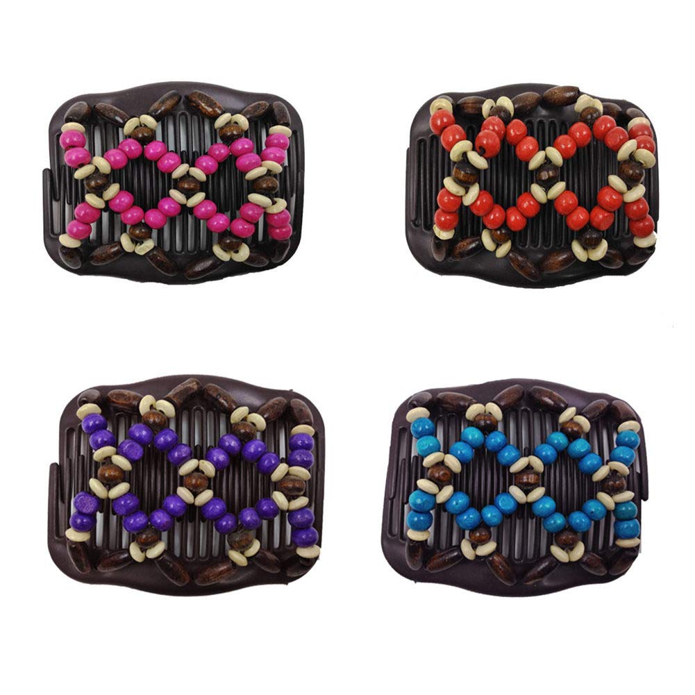 4-Pack Magic Elastic Hair Clips with Beads - Stretchy Double Hair Combs for Women & Girls | Perfect for Ponytails, Braids & Updos (Hair Accessories)