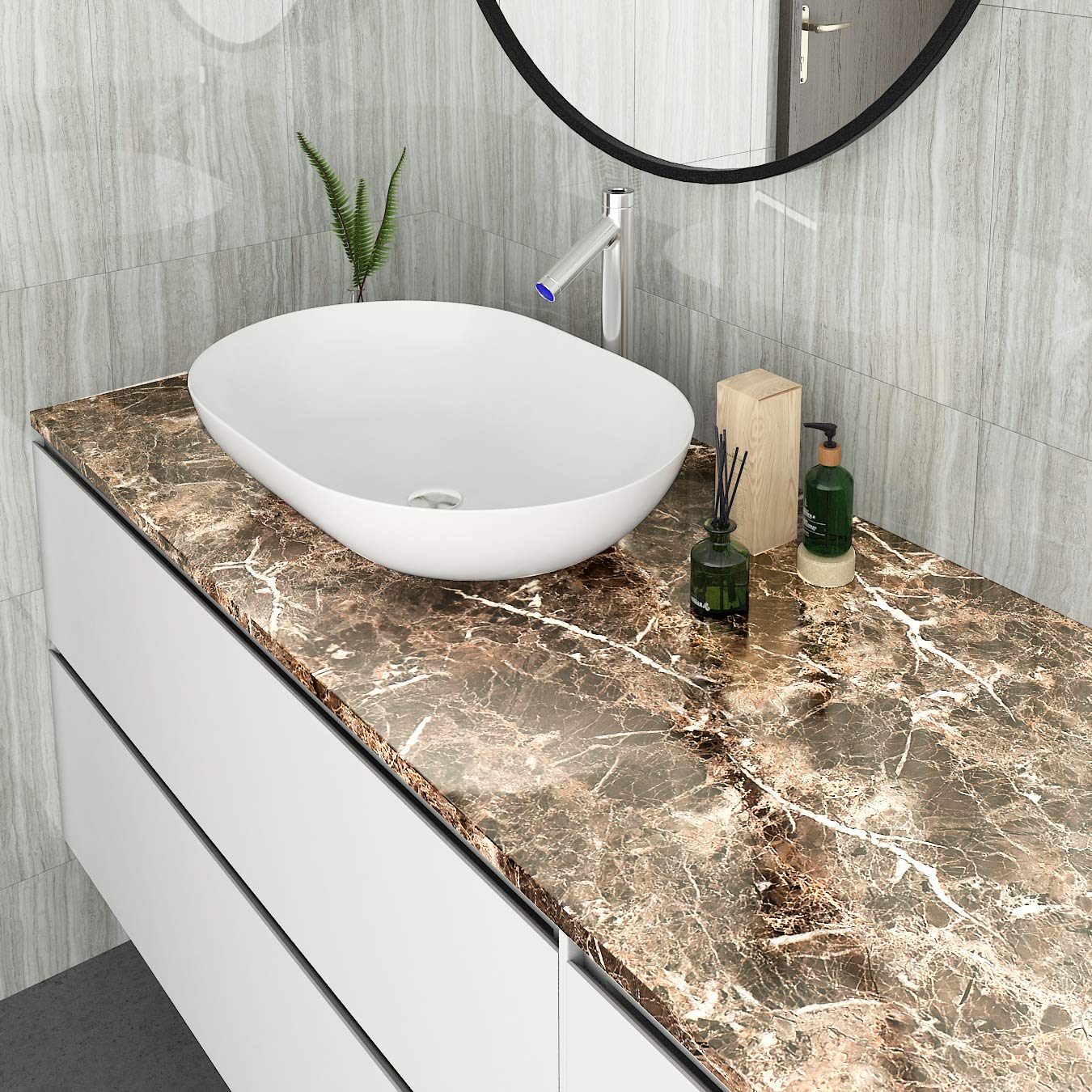 LACHEERY 90CMx4M Light Emperador Marble Peel & Stick Contact Paper - Self-Adhesive Countertop Cover for Kitchen, Bathroom Cabinets, Tables & Desks | Waterproof, Durable Worktop Protection for Home & Office Use