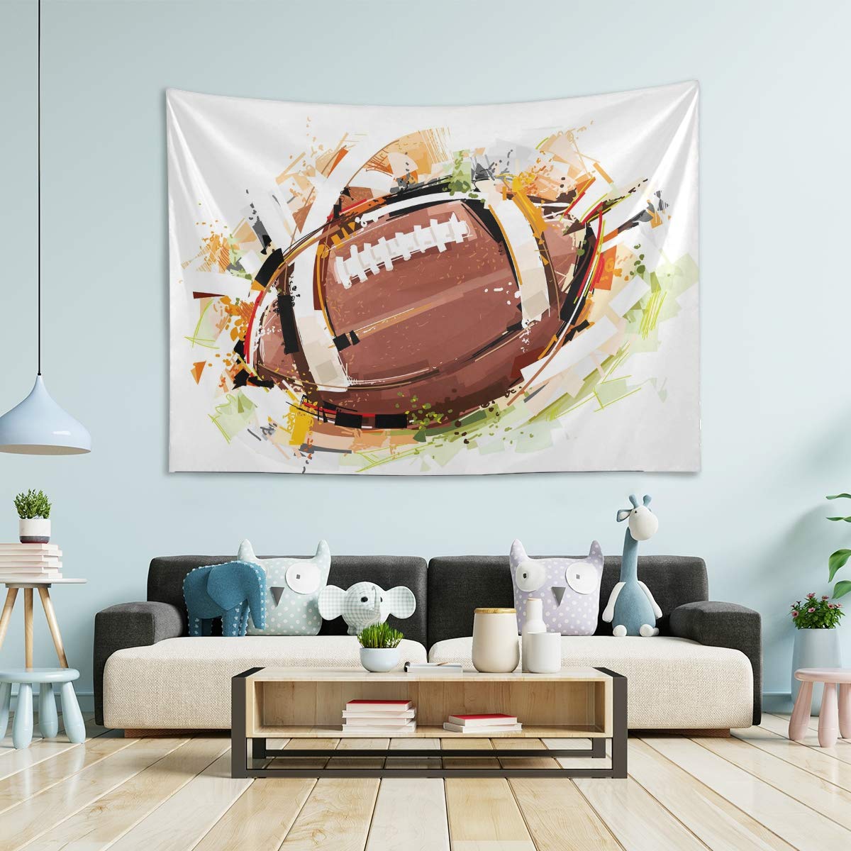 Sketchy Football Rugby Large Wall Tapestry - 60x50 Inch Trippy Dorm Decor, Bohemian Bedroom Tapestry for Sports Fans | Perfect for College Dorm, Game Room & Man Cave Wall Art