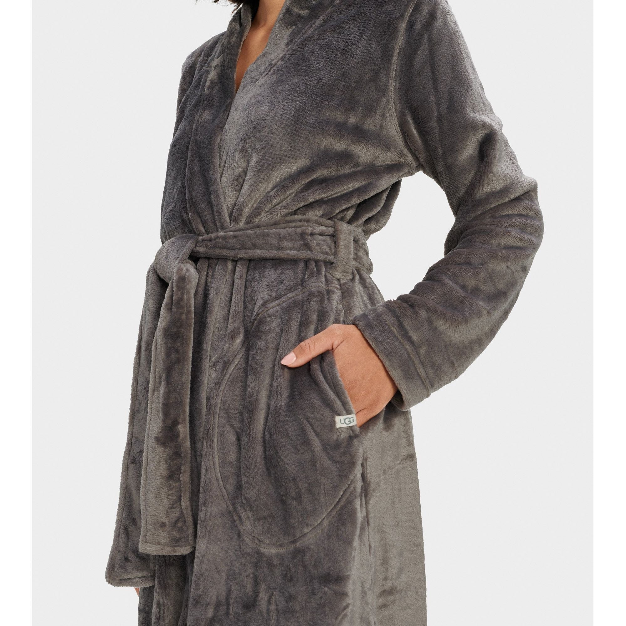 UGG Women's Marlow Robe in Charcoal - Soft Plush Fleece Bathrobe for Women, Cozy Loungewear for Home & Spa Relaxation