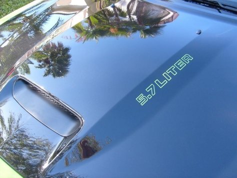 Reflective Dodge Charger 5.7L Cowl Hood Decals - High Visibility Lime Green Vinyl Stickers for Car Customization & Night Driving Safety