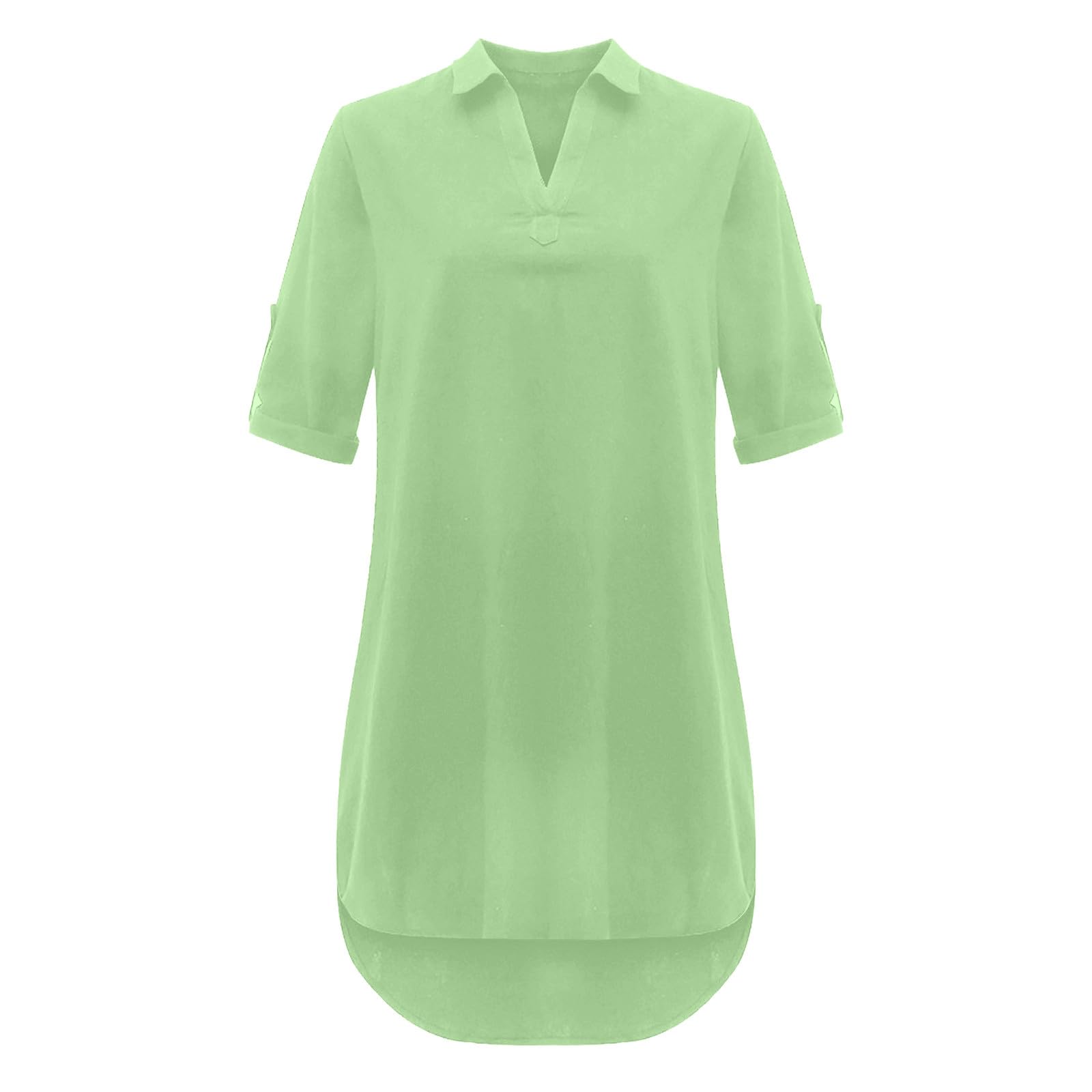 Women's V-Neck 3/4 Sleeve Summer Dress - Solid Color Casual Sundress, Loose Fit Straight Comfortable Vacation Short Dress in Mint Green | Perfect for Beach, Travel, and Everyday Wear