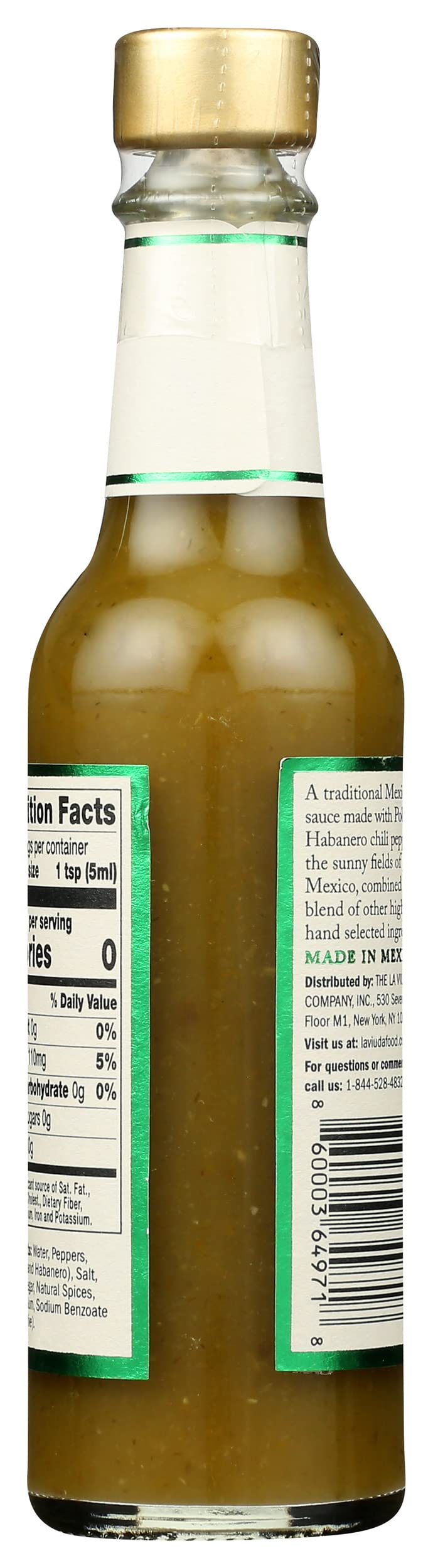 De La Viuda Green Pepper Hot Sauce - Vegan, Gluten-Free, 5oz (Pack of 6) | Spicy Condiment for Tacos, Wings & Mexican Cuisine