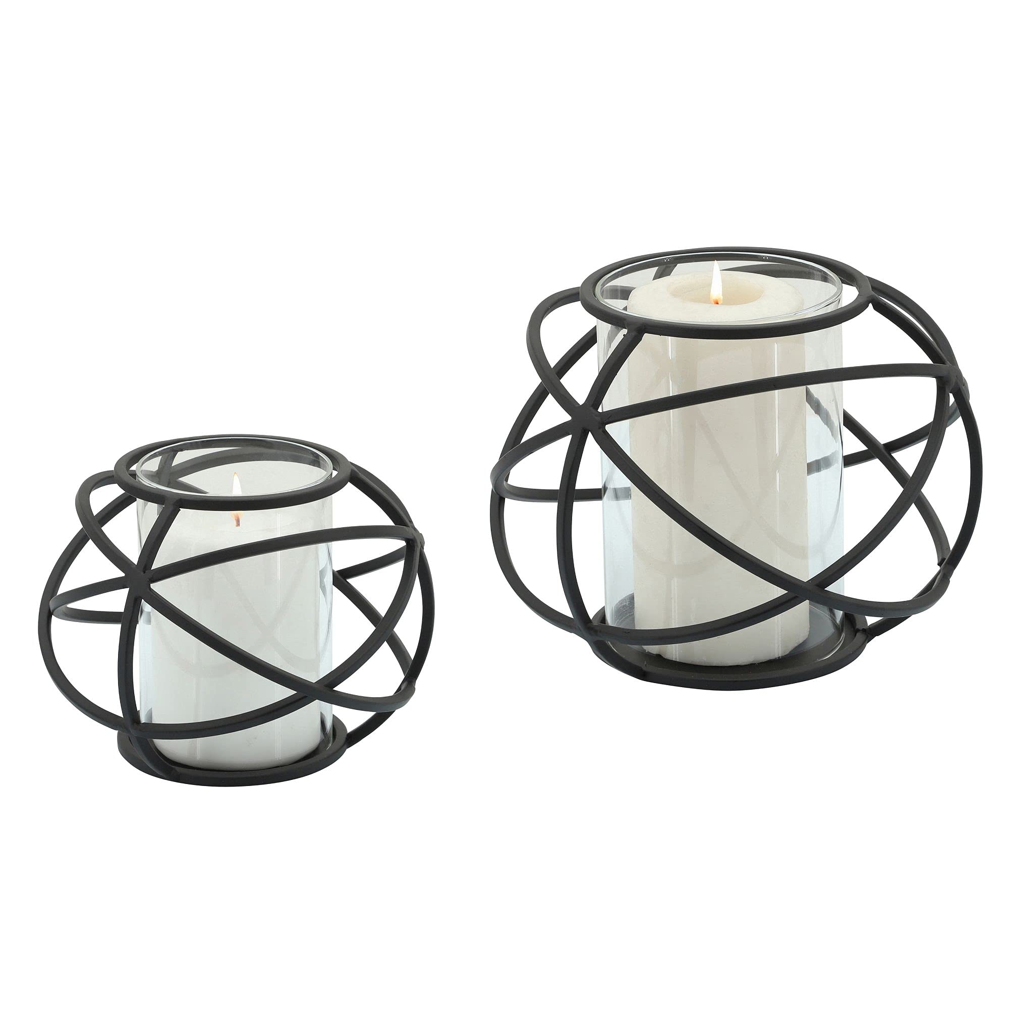 Set of 2 Black Glass Decorative Orb Candle Holders 8
