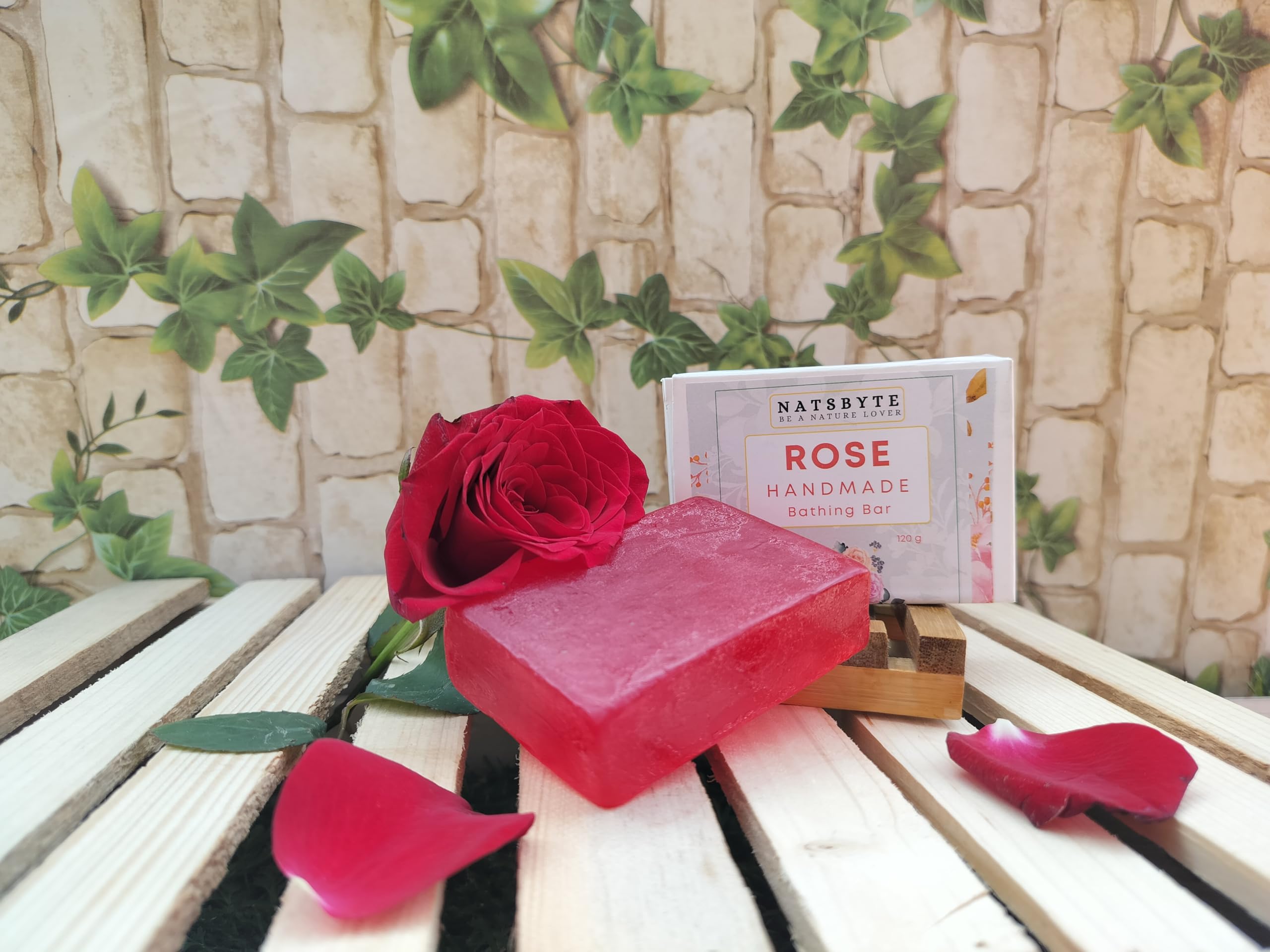 NATSBYTE Organic Rose Bath Soap - 100% Natural Handmade Chemical-Free Soap for Men & Women (3-Pack) | Gentle Cleansing for Sensitive Skin, Perfect for Daily Shower & Spa Relaxation