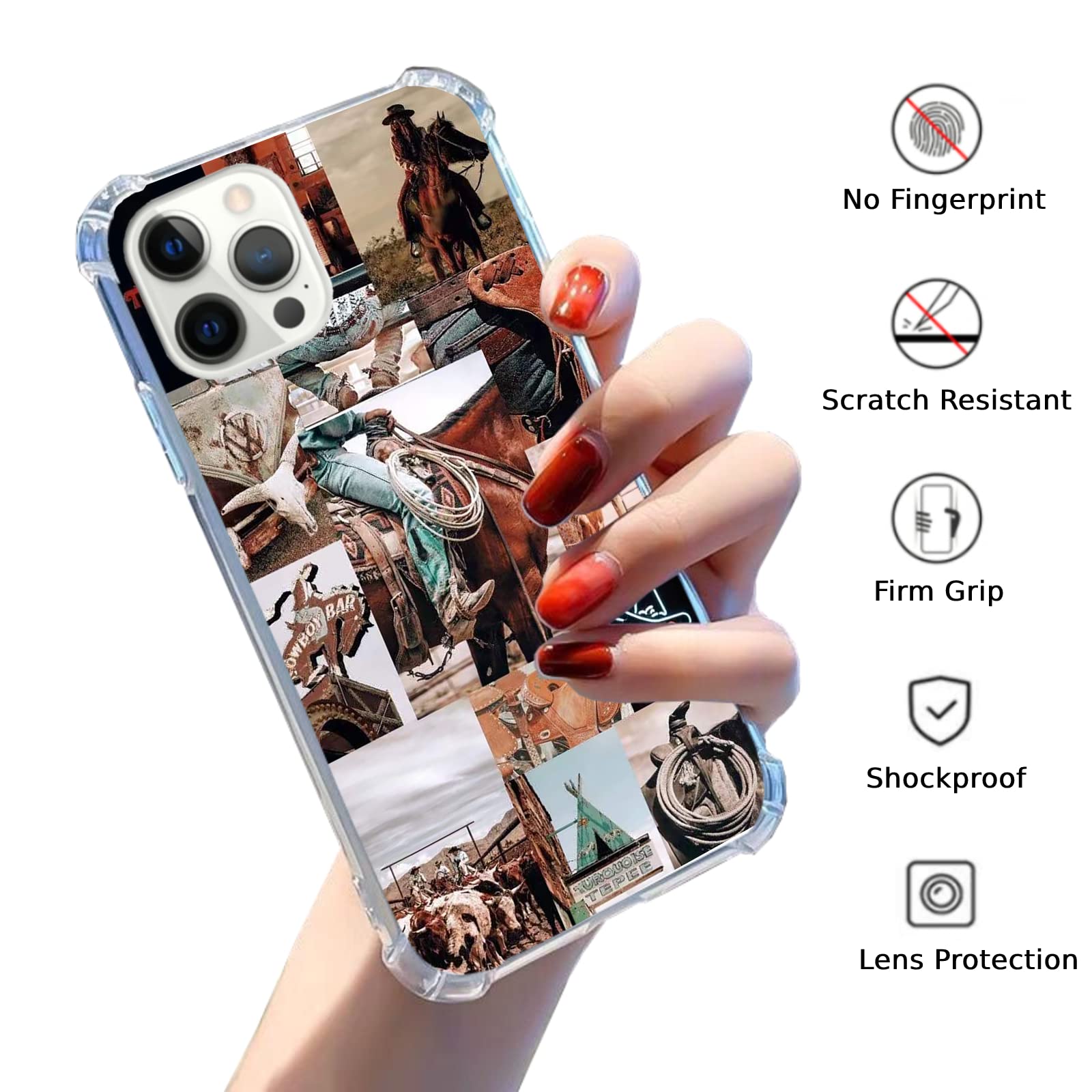 Western Cowboy Riding Horse Phone Case for iPhone 12 Pro Max - Wild West Scenery TPU Bumper Cover with Hippie Aesthetic for Men, Women & Teens | Perfect for Rodeo Fans, Country Music Lovers & Outdoor Adventures