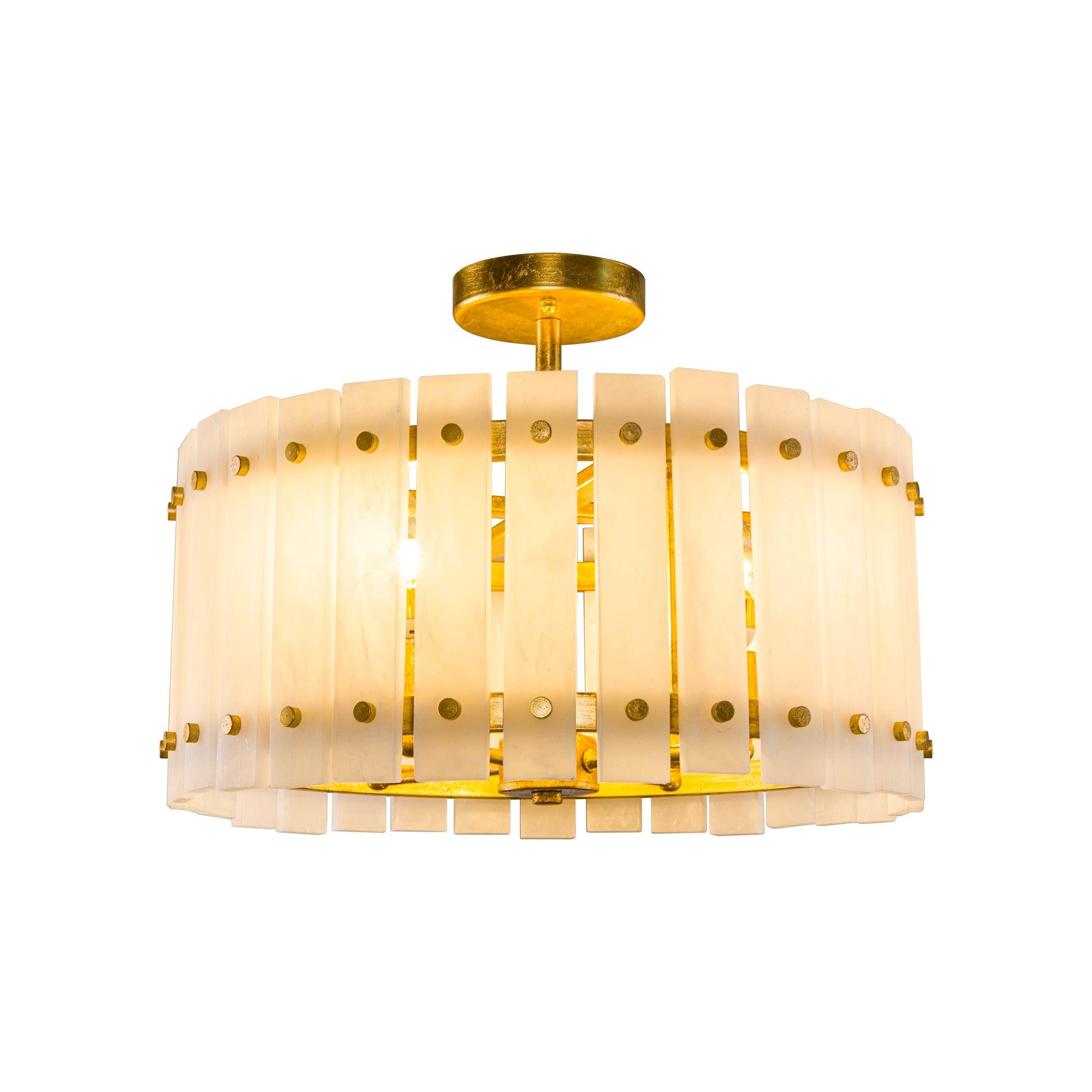4-Light Modern Drum Marble Semi-Flush Mount Ceiling Light Fixture - Elegant Lighting for Bedroom, Living Room, Dining Room & Hallway