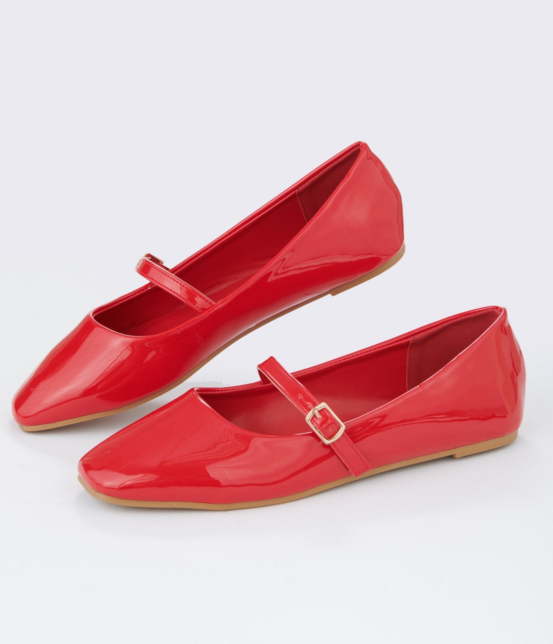 Stylish Red Patent Leatherette Mary Jane Flats for Women - Comfortable & Fashionable Dress Shoes for Work, Party & Everyday Wear