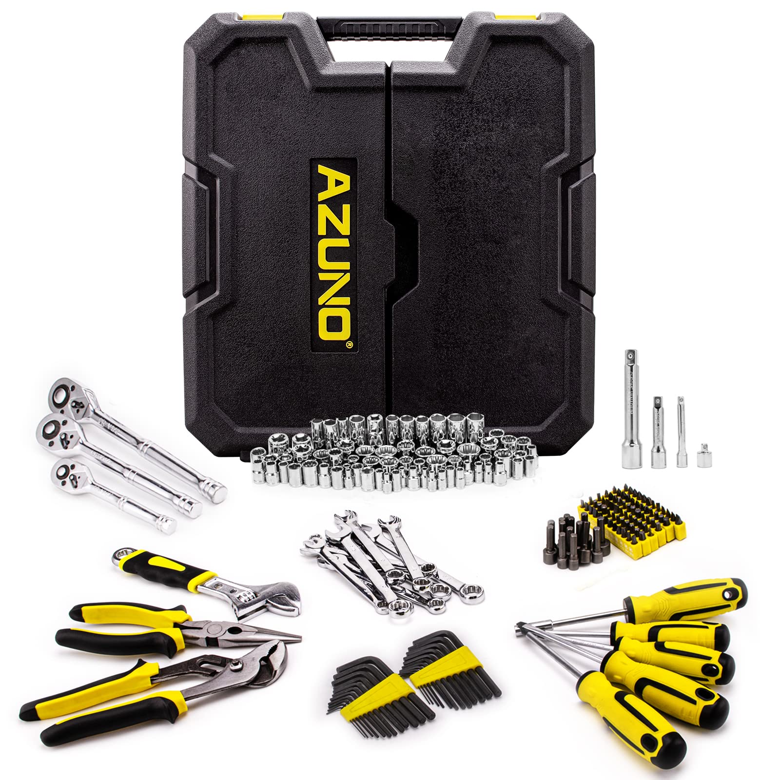 AZUNO 303-Piece Professional Mechanic Tool Set - Complete DIY Hand Tool Kit for Auto Repair & Home Improvement - Durable Multi-Function Tool Organizer with Black Storage Case - Perfect for Car Maintenance, Household Fixes & Workshop Projects