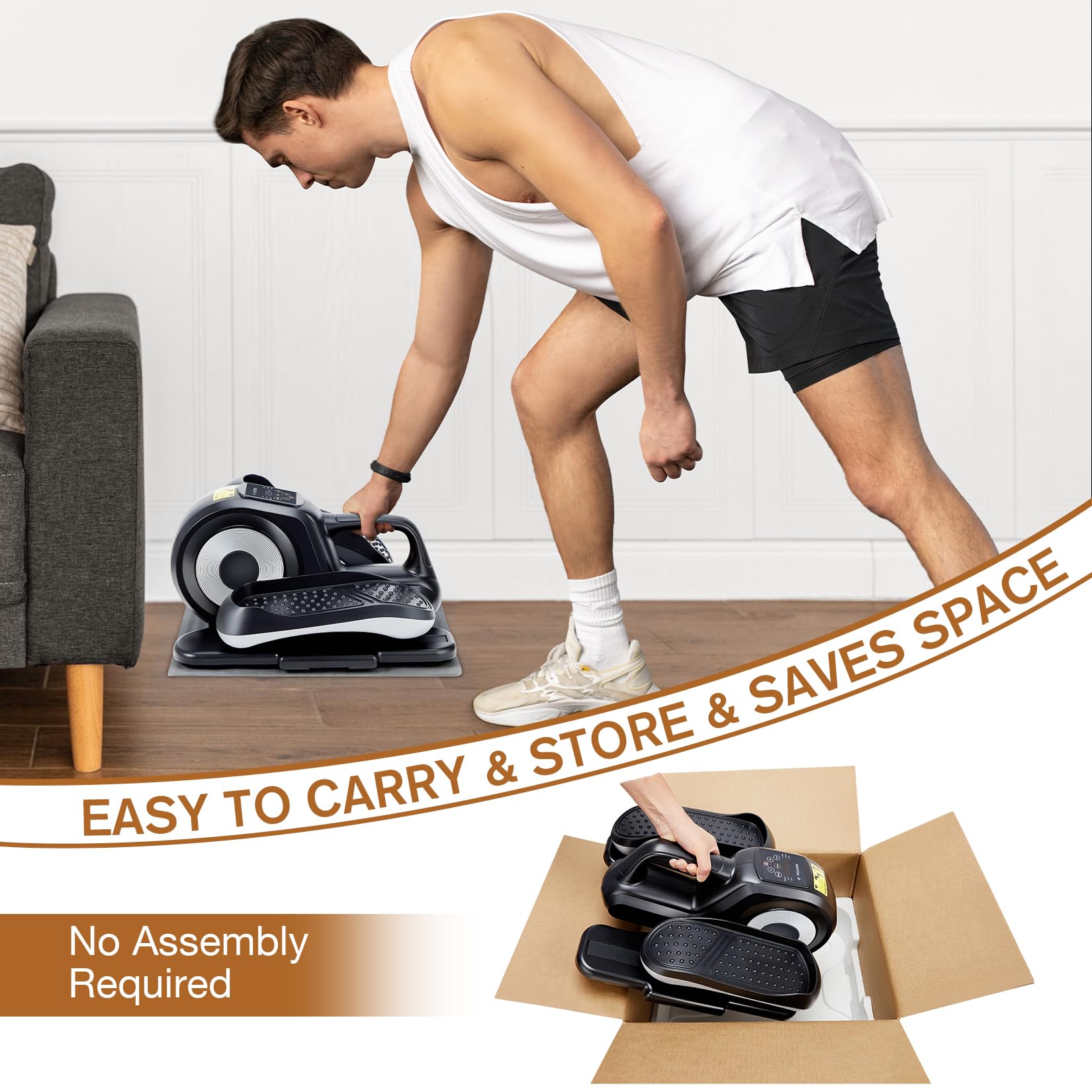 Under Desk Elliptical Machine - Quiet Leg Exerciser for Home & Office with LCD Display, Remote Control & Massage Pedals - Perfect for Seniors & Adults - Ideal for Sedentary Workers, Physical Therapy & Low-Impact Workouts