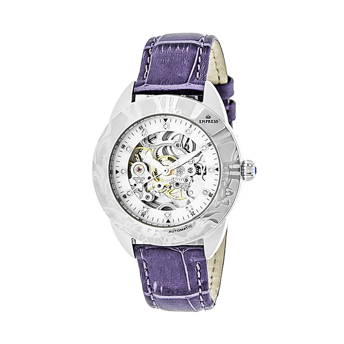 Empress Women's EMPEM1105 Godiva Silver/Purple Genuine Leather Crocodile-Embossed Strap Watch - Elegant Dress Watch for Women, Perfect for Office, Party & Special Occasions
