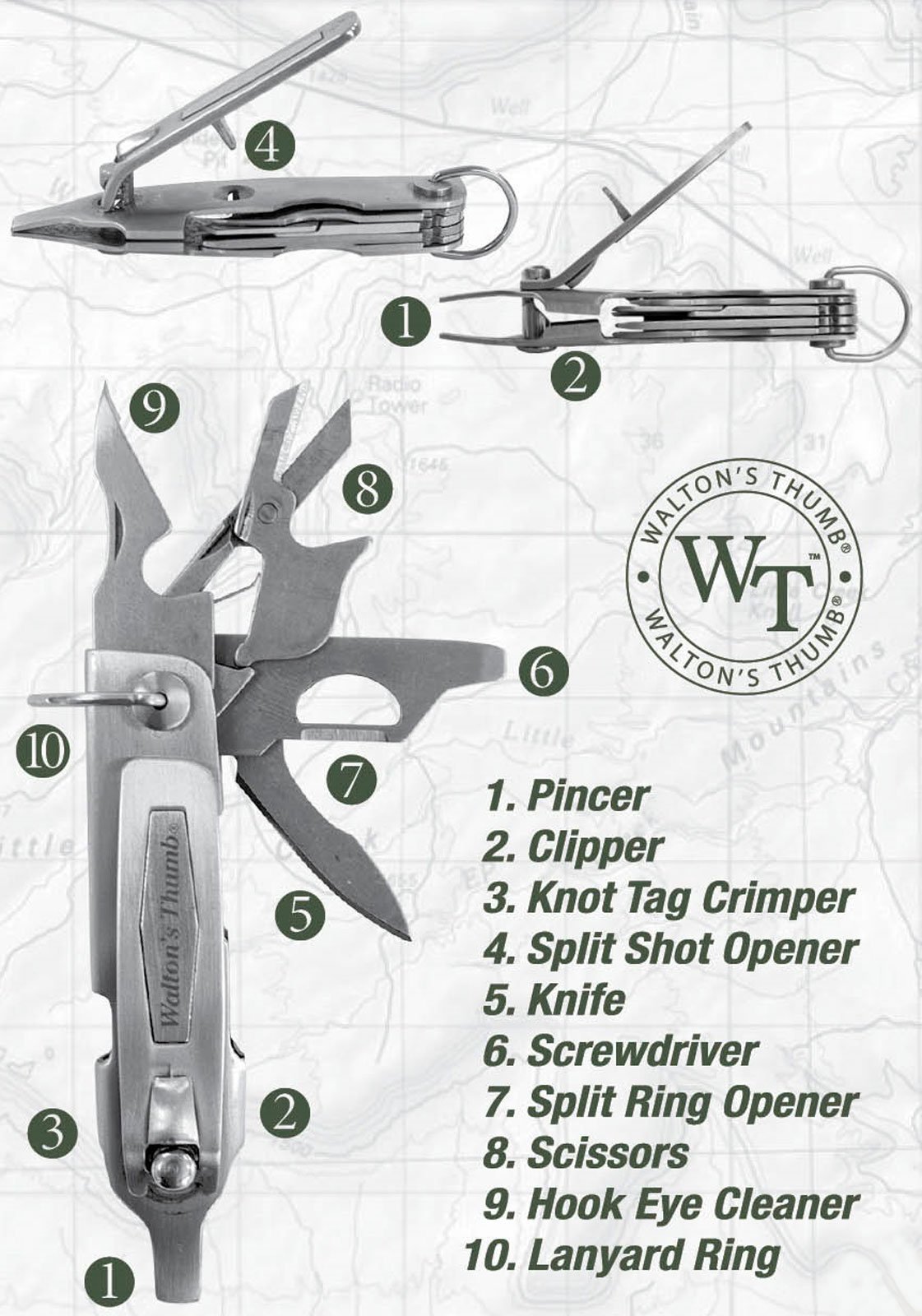 Walton's Thumb Fisherman's Multi Tool - Compact Stainless Steel Fishing Pliers with Line Cutter, Hook Remover & Bottle Opener - Perfect for Fly Fishing, Bass Fishing & Outdoor Adventures