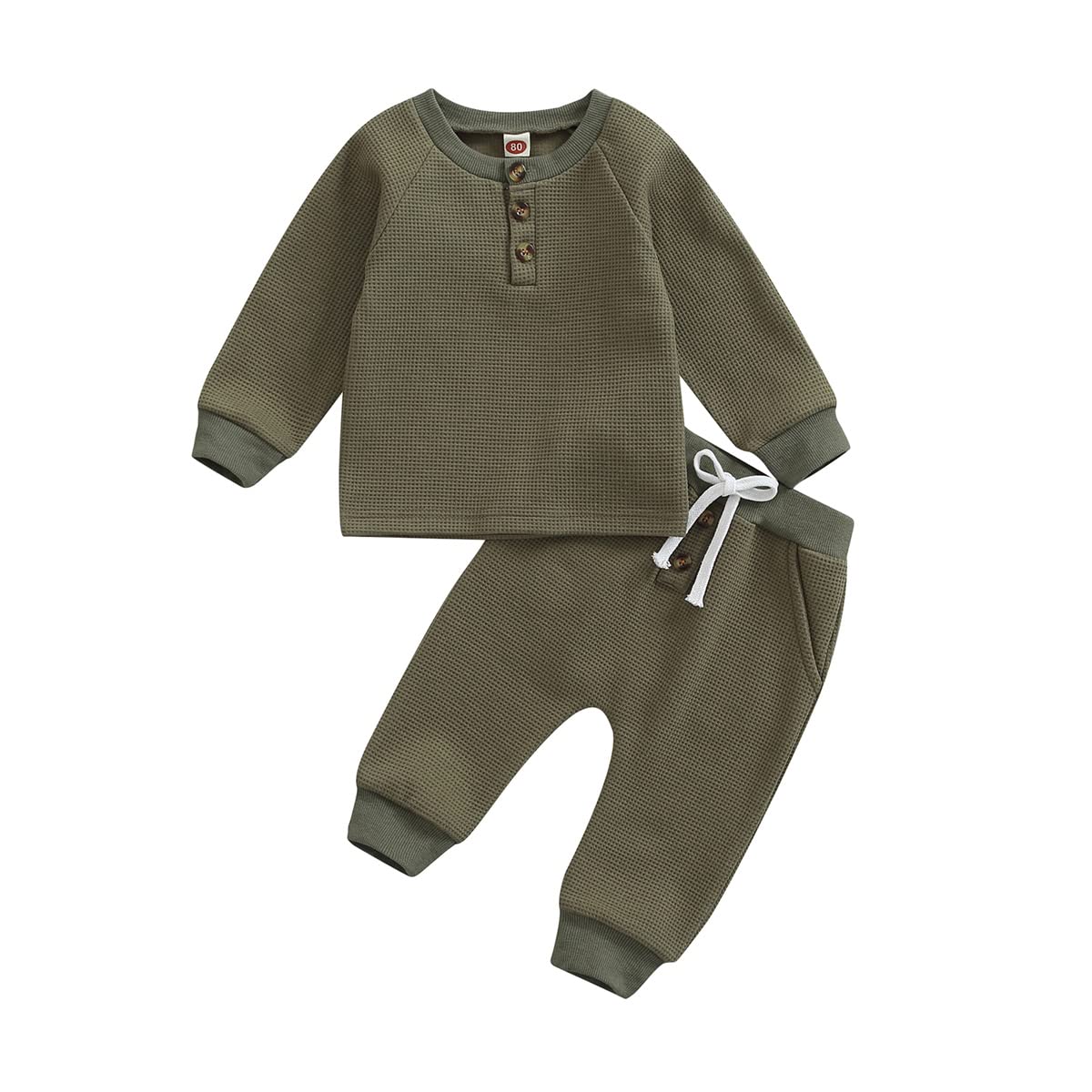 Twopumpkin Neutral Baby Boy Clothes Set - Newborn Toddler Outfit with Cute Waffle Knit Sweatshirt & Pants | Soft & Comfortable for Playtime, Photos & Daily Wear
