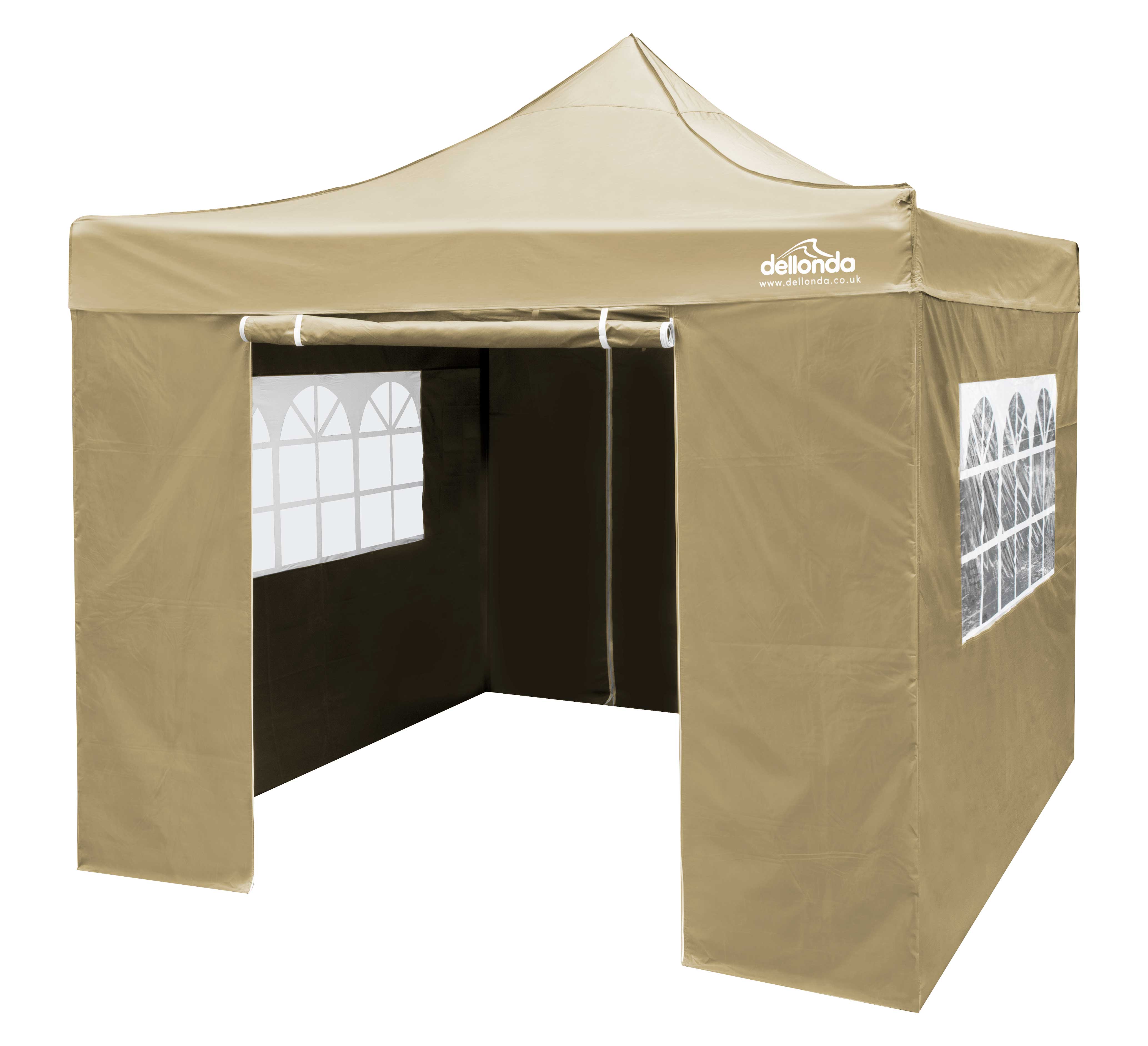 Premium 2x2m Pop Up Gazebo with Waterproof Side Walls - Portable Canopy Tent with Carry Bag, Stakes & Weight Bags - Beige Color DG160 - Perfect for Camping, Beach, Backyard & Outdoor Events