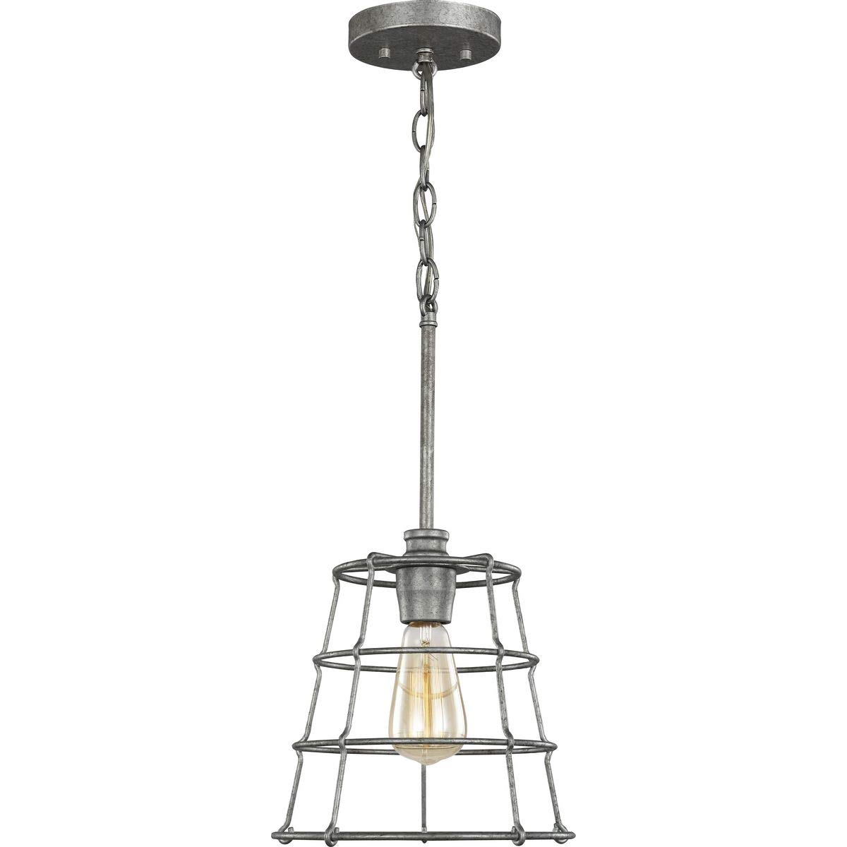 Progress Lighting Chambers Collection 1-Light Farmhouse Pendant Light in Galvanized Metal - Perfect for Kitchen Island, Dining Room, or Entryway Lighting