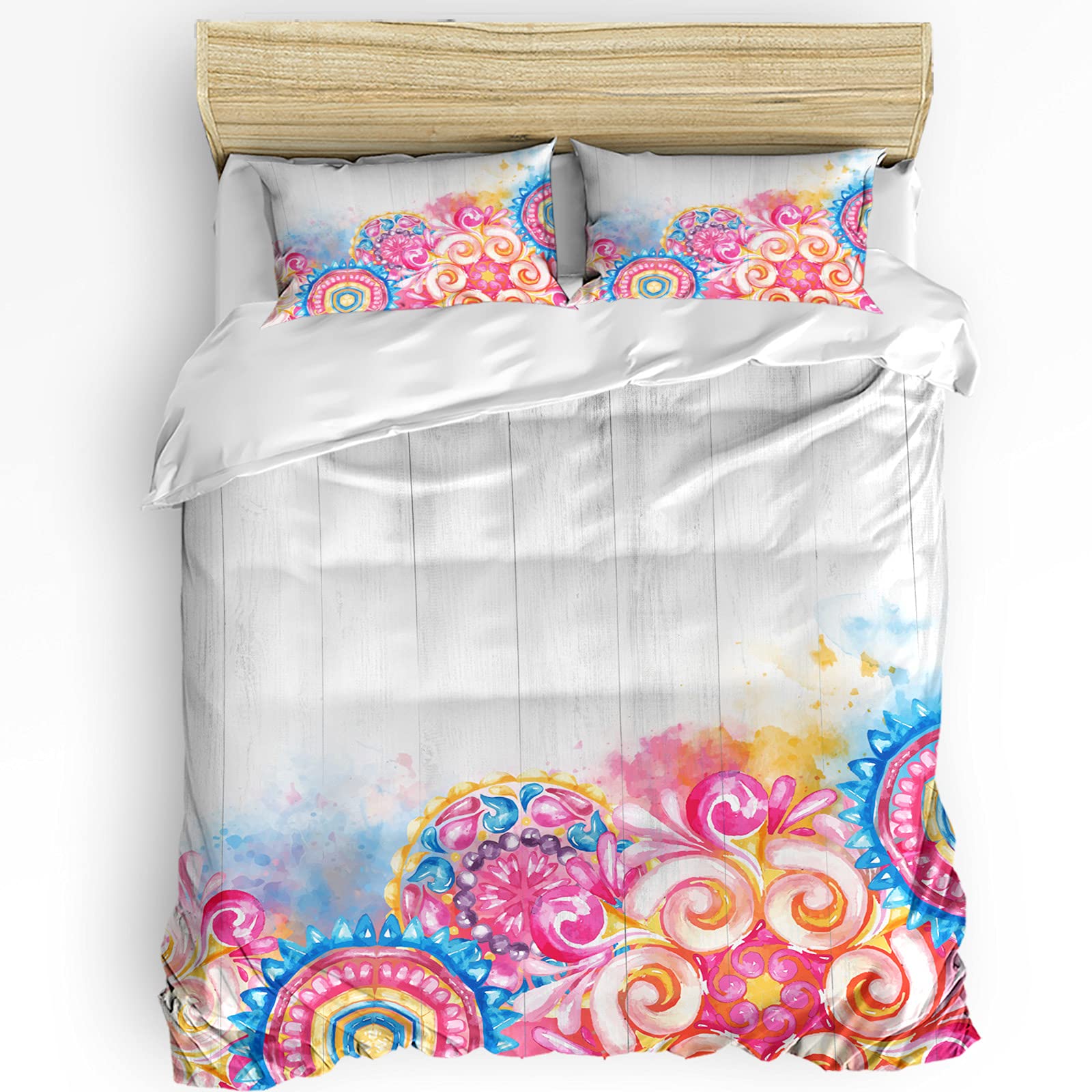 LooPoP Aesthetic Full Bedding Set - 3 Piece Comforter, Duvet Cover & Pillow Shams for Teens - Soft Wood Shabby Chic Design - Perfect for Boys & Girls Bedrooms, Dorm Rooms & Cozy Home Decor