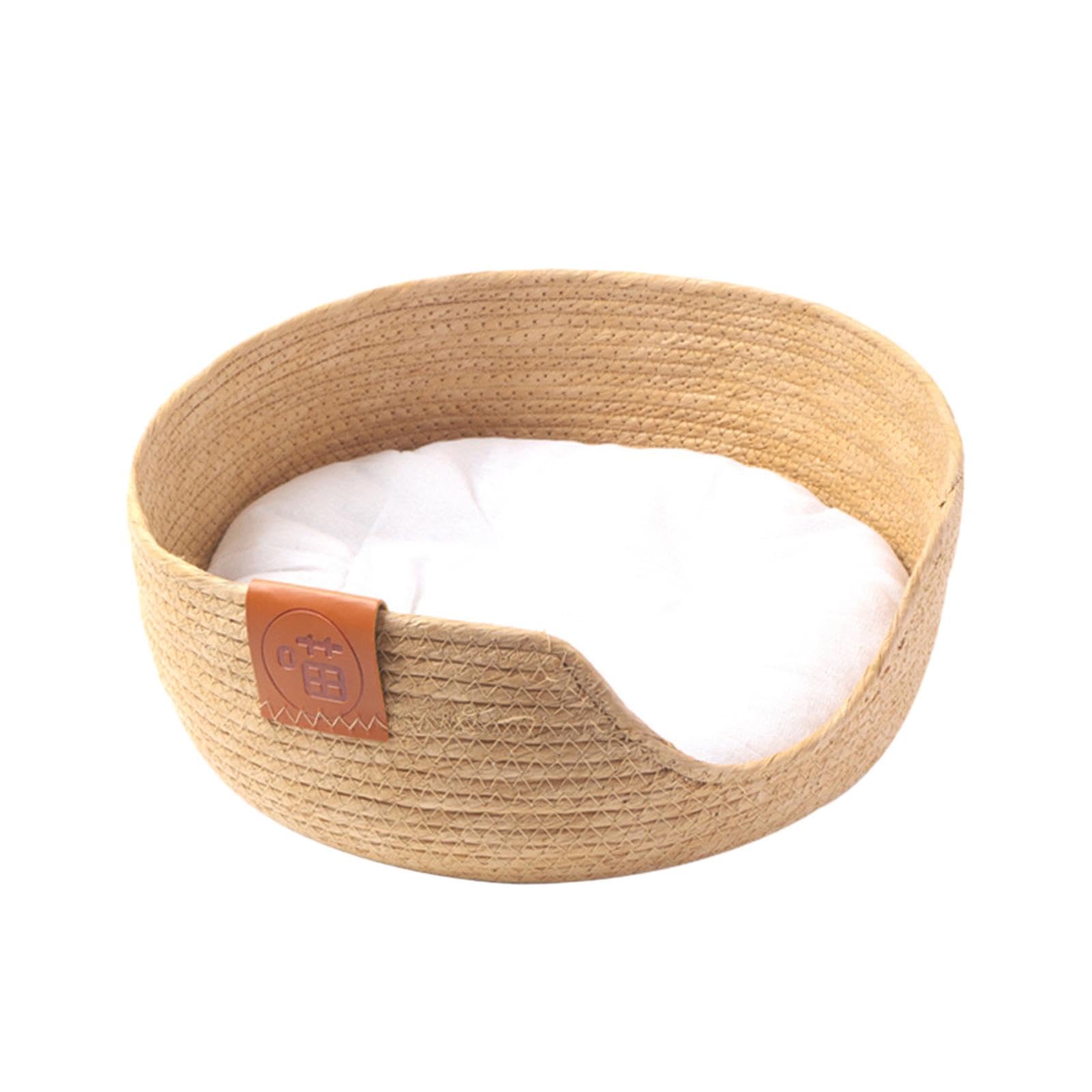 Cozy Straw Weave Pet Bed - Round Cat & Dog Bed with Removable Cushion for Kittens, Puppies & Rabbits | Perfect for Living Room, Bedroom & Pet Napping Areas