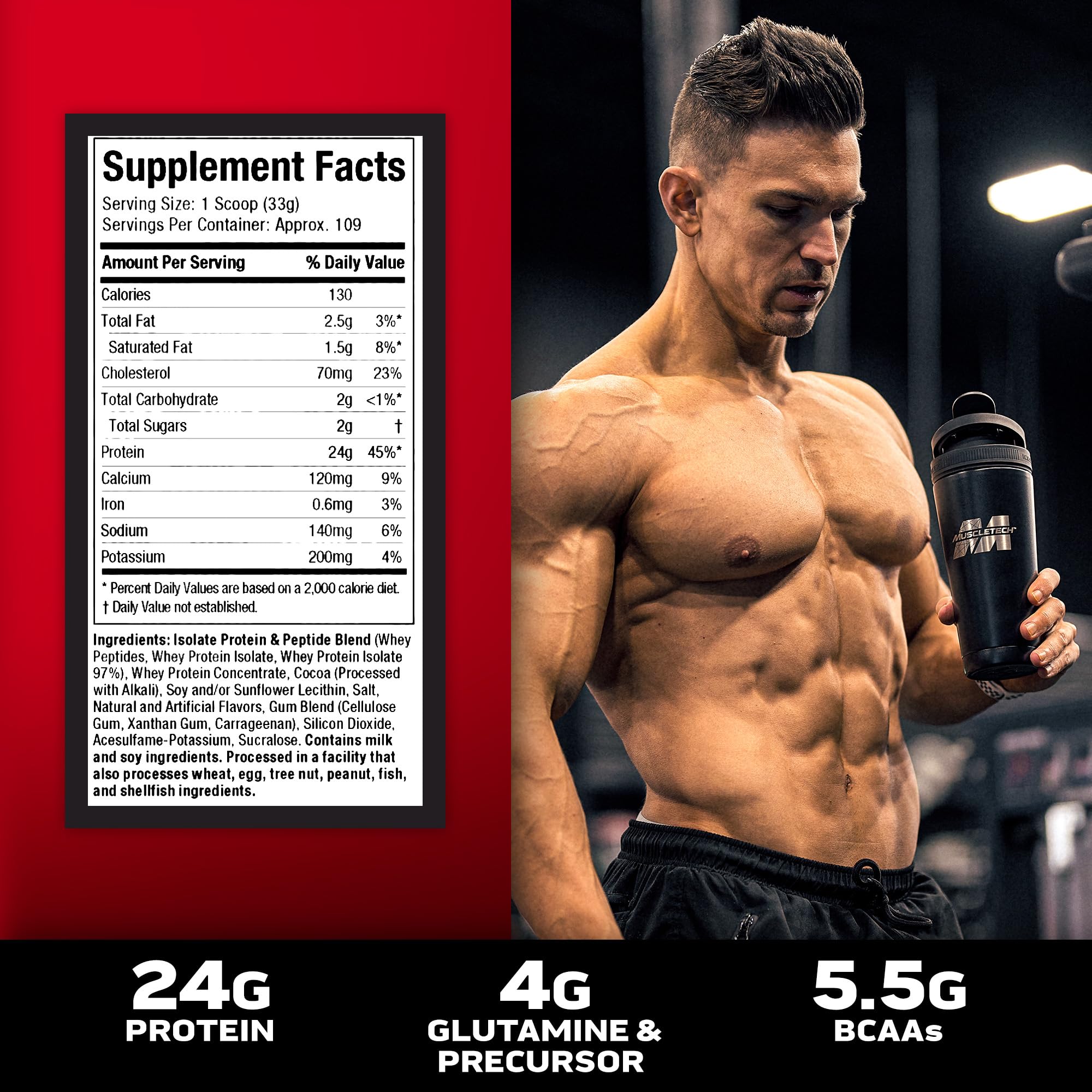 Nitro-Tech Whey Gold Protein Powder by MuscleTech - Premium Whey Isolate Smoothie Mix for Men & Women, 8 lbs (109 Servings) | Chocolate Flavor for Muscle Recovery & Post-Workout Nutrition