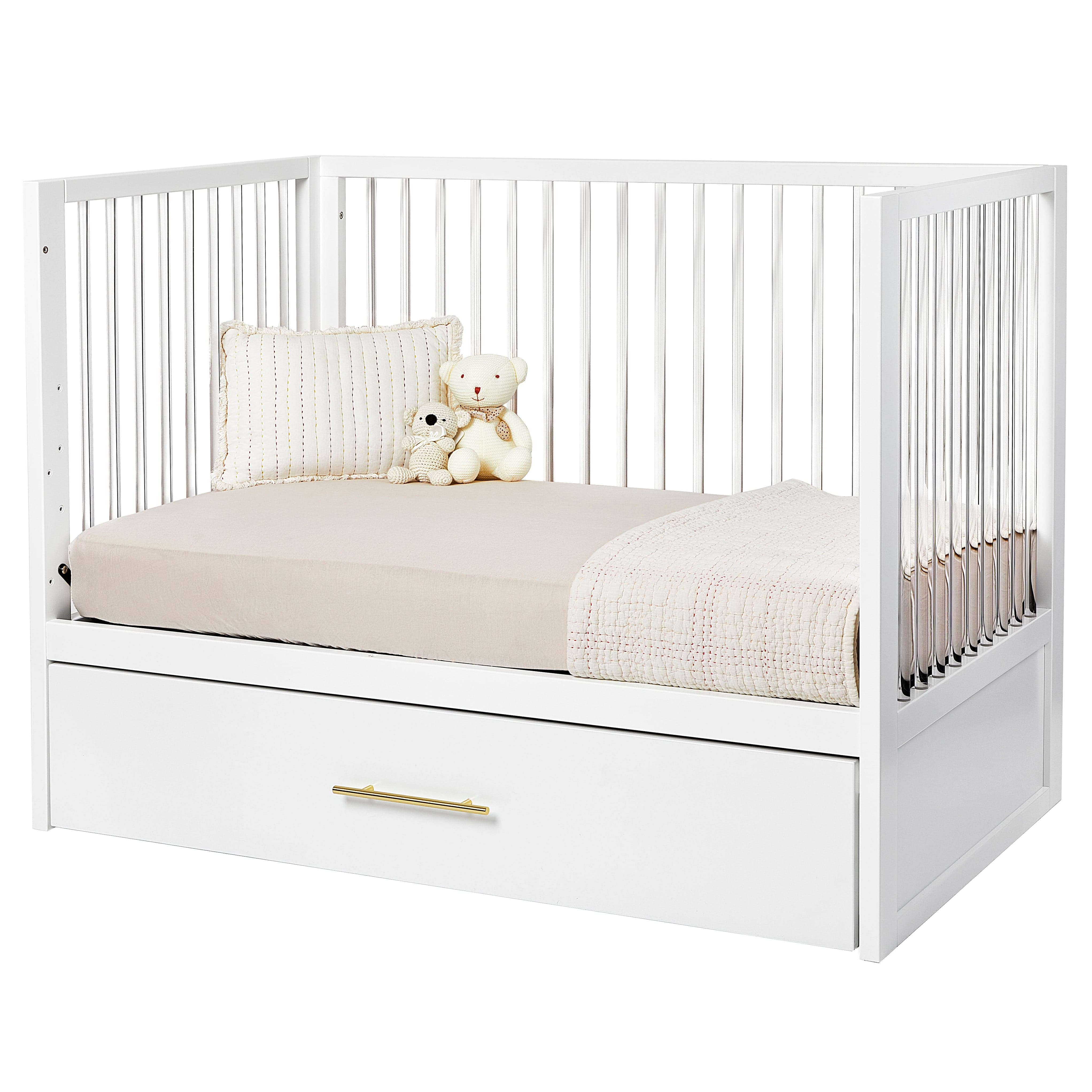 Hush Crib with Trundle - Gold Handle Baby Bed for Nursery, Toddler & Guest Room - Perfect for Small Spaces & Sleepovers