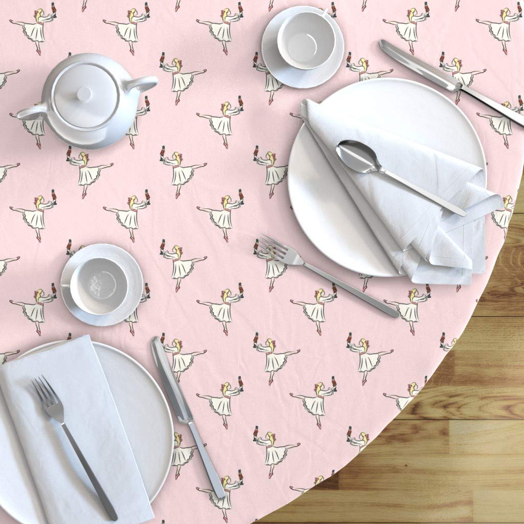 Custom Christmas Ballerina Ballet Nutcracker Dance Girl Pink Holiday Print Cotton Sateen Tablecloth - 90 Inch Round Dining Table Cover for Holiday Parties, Festive Decor & Special Occasions